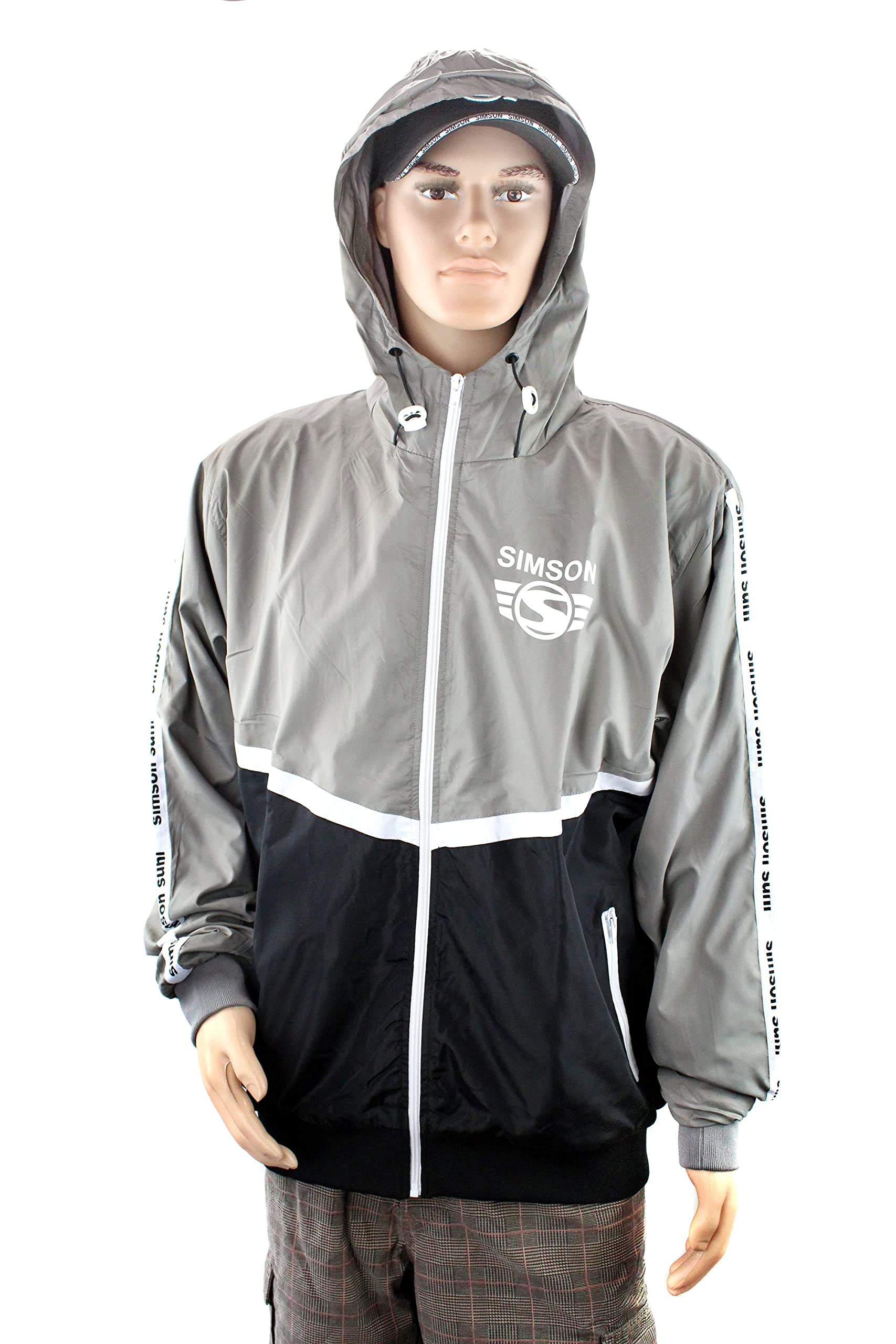 MZA Jacke Windbreaker Simson Suhl, Logo auf Ärmeln und Brust, Kapuze, Farben grau, schwarz und weiß, Größen XS-XXXL, Größe:M