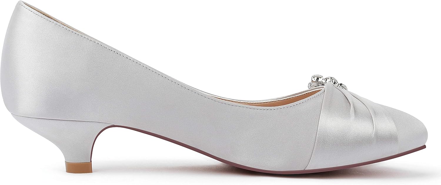 ERIJUNOR Women Closed Toe Comfort Kitten Heels Rhinestones Satin Wedding Evening Dress Shoes - Image 3