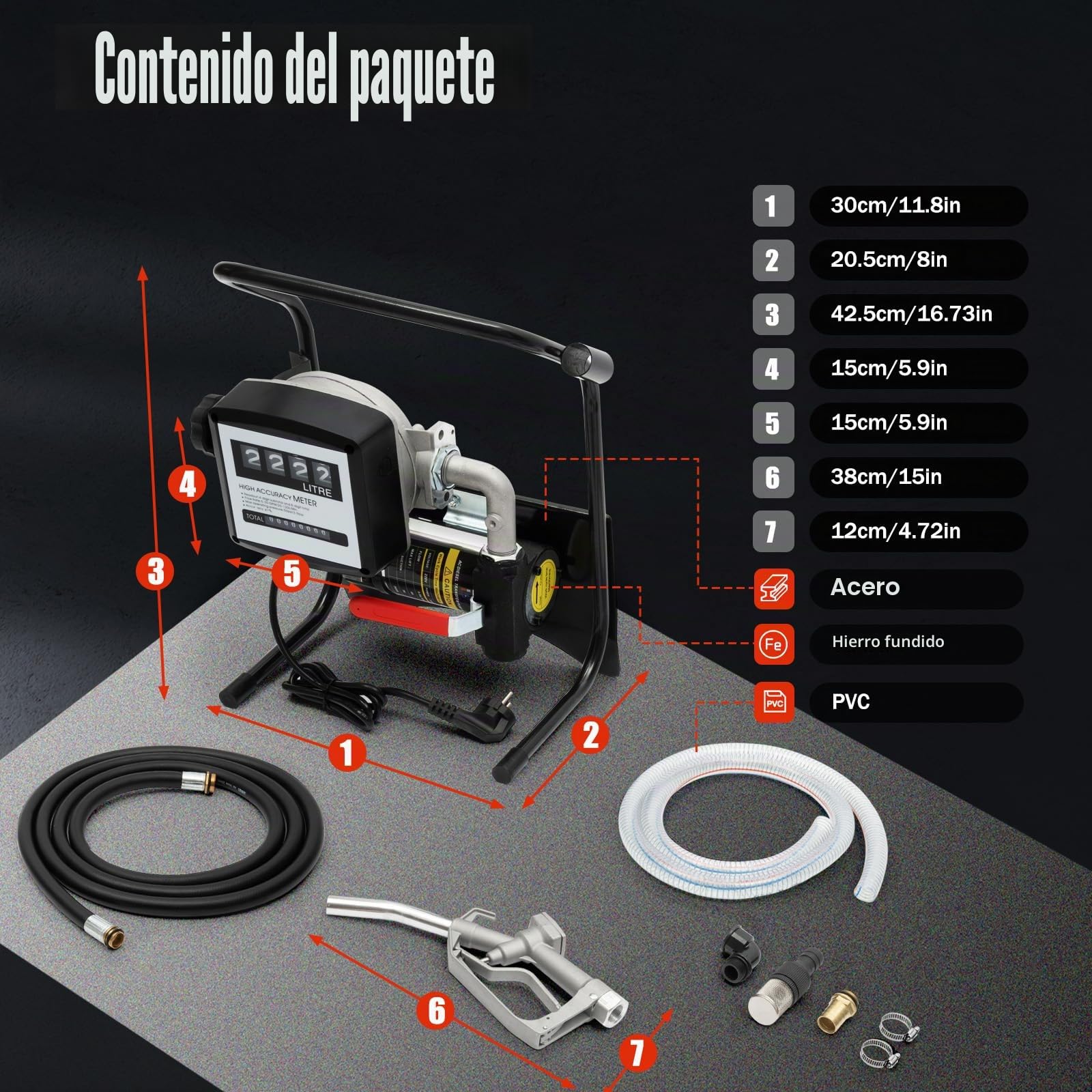 Bomba Gasoil Electrica, 220 V Bomba Transferencia Diesel 45 l/min Bomba Diesel Auto Aspirante Bomba de Transferencia de Fluido Diesel con Mangueras de Cierre Manual