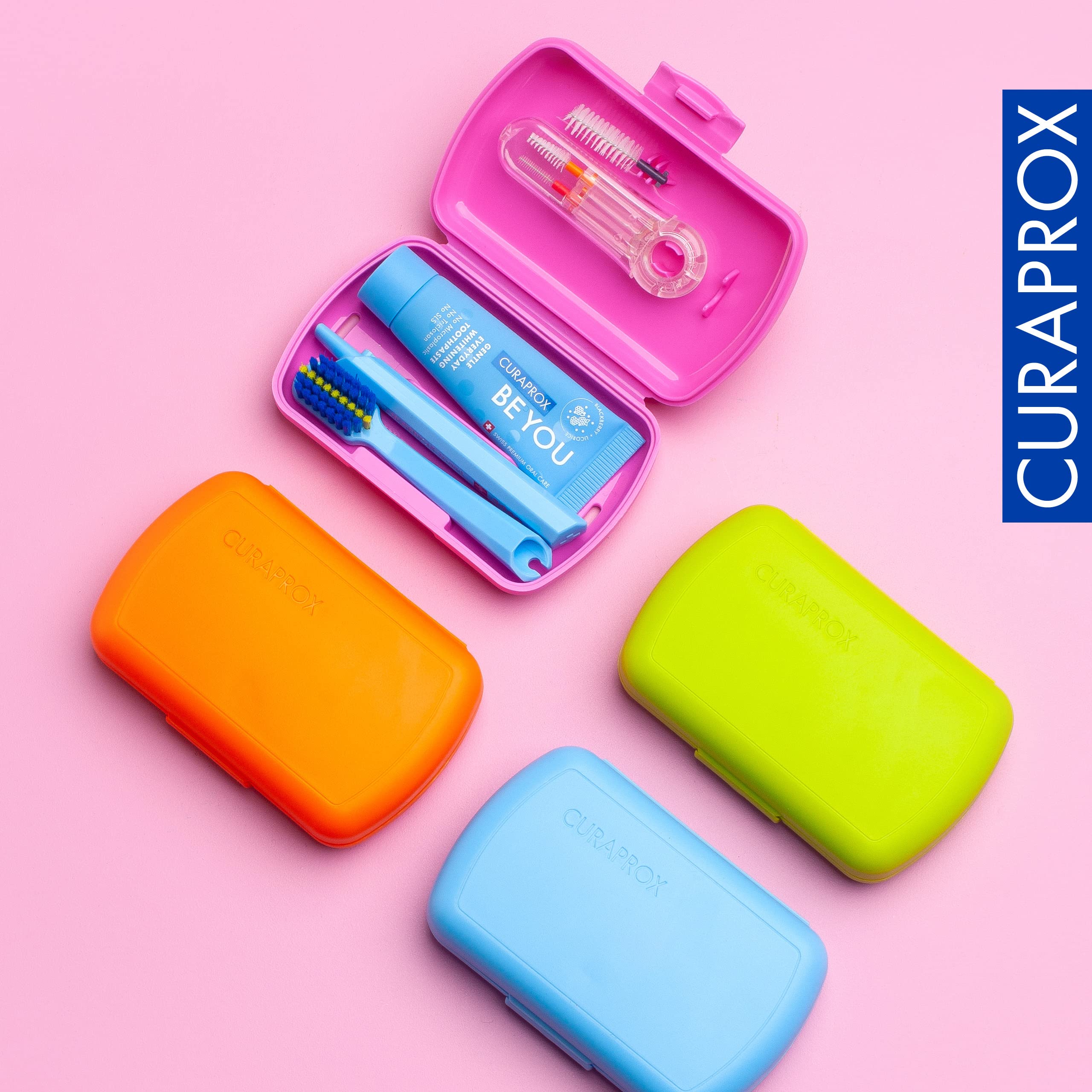 Curaprox Ortho Travel Set-Igiene orale per bretelle/Spazzolino ultra-morbido e scovolini/Set verde/Made in Switzerland