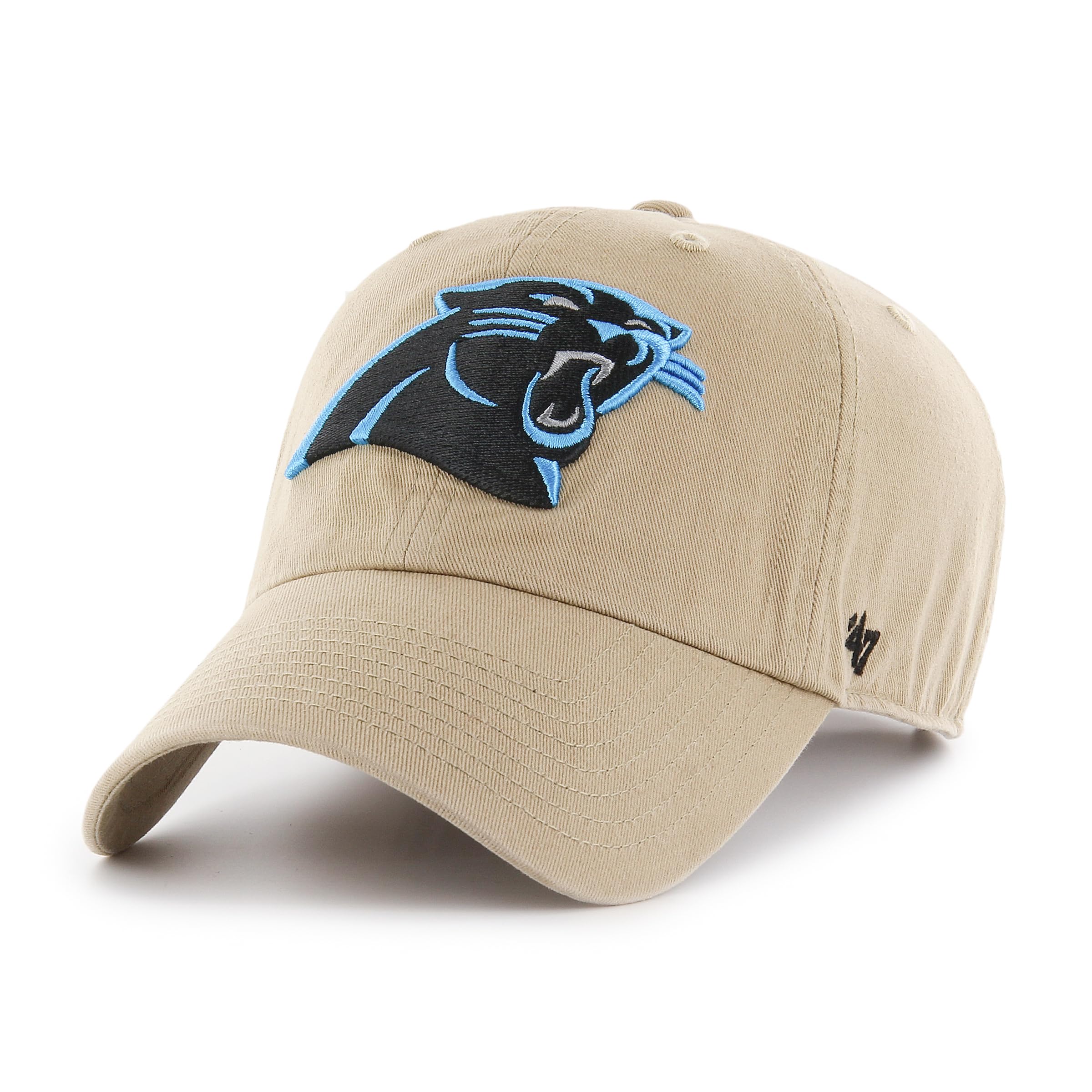 47 Carolina Panthers NFL Clean Up Unisex Baseball Cap, Adjustable, Team Badge, Khaki