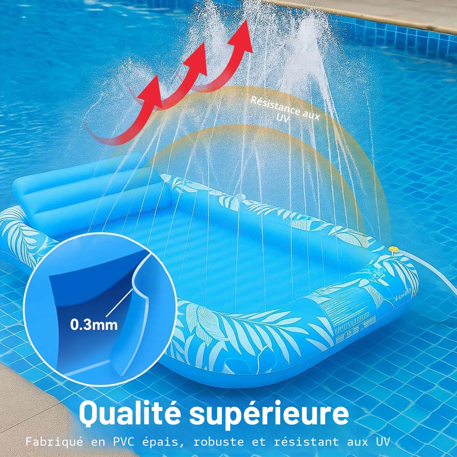 Matelas gonflable de piscine pour adulte avec arroseur intégré, lit gonflable pour piscine, radeaux de bain de soleil, bronzage pour piscine en plein air