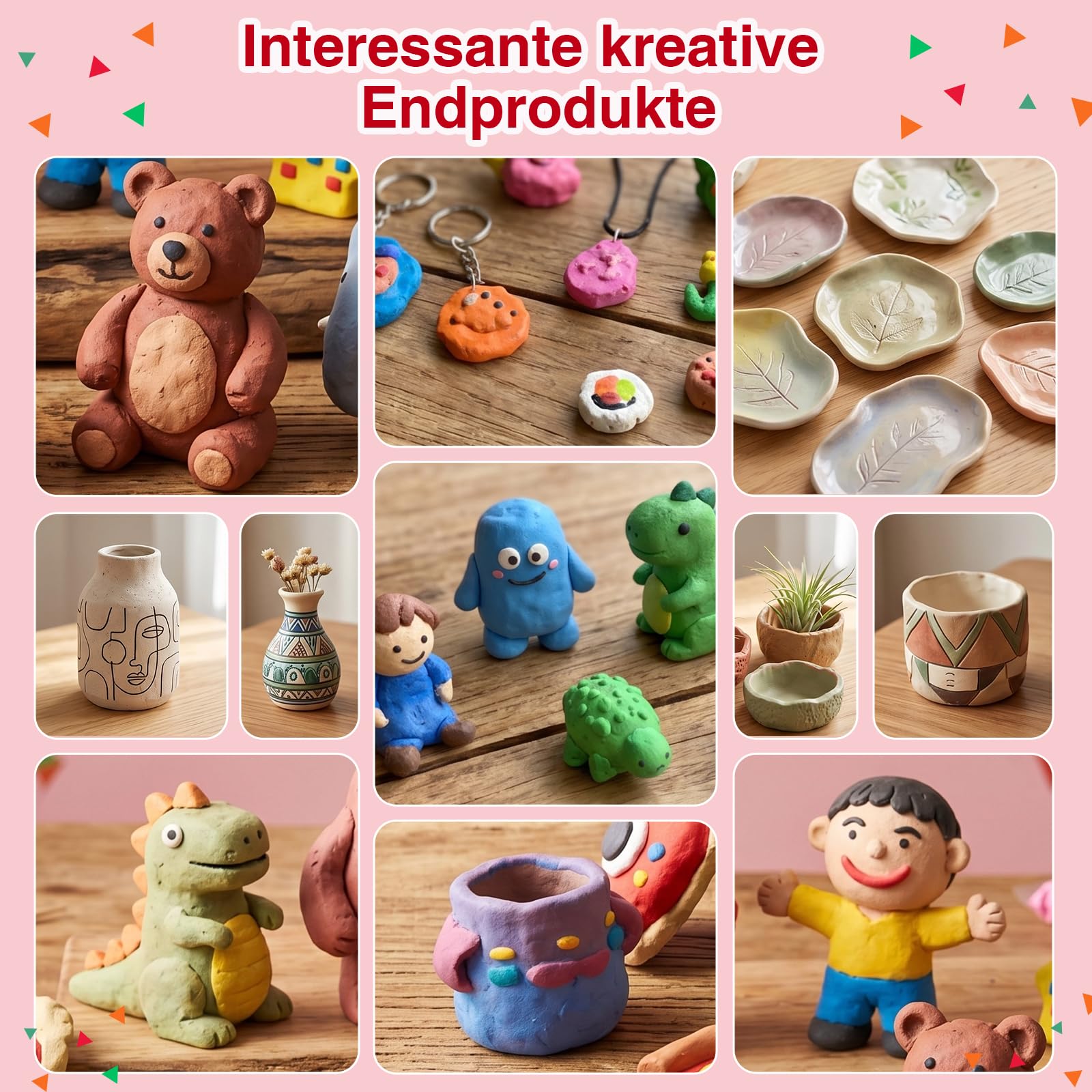 JOVVI Set di argilla essiccante all'aria, 2 kg, per principianti, set fai da te da 41 pezzi con argilla ad asciugatura all'aria, colori e altri accessori, set creativo perfetto per adulti
