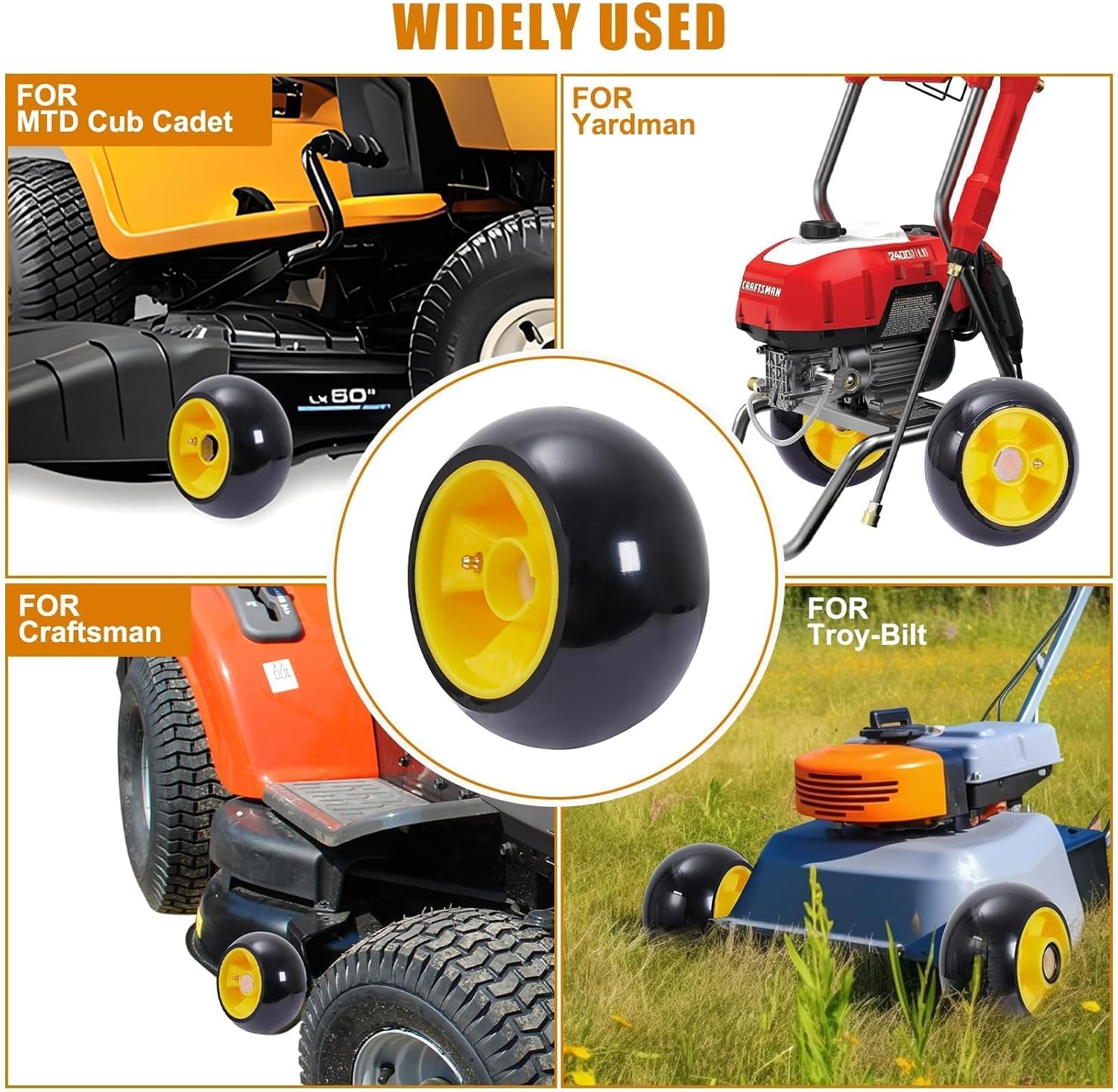 4 Deck Mower Deck Wheels Kit for AM125172 Yellow，John Deere 48", 54", 60", 62“, 72" Deck Lawn Tractor Mowers Wheel Kit, AM124706, 210-300