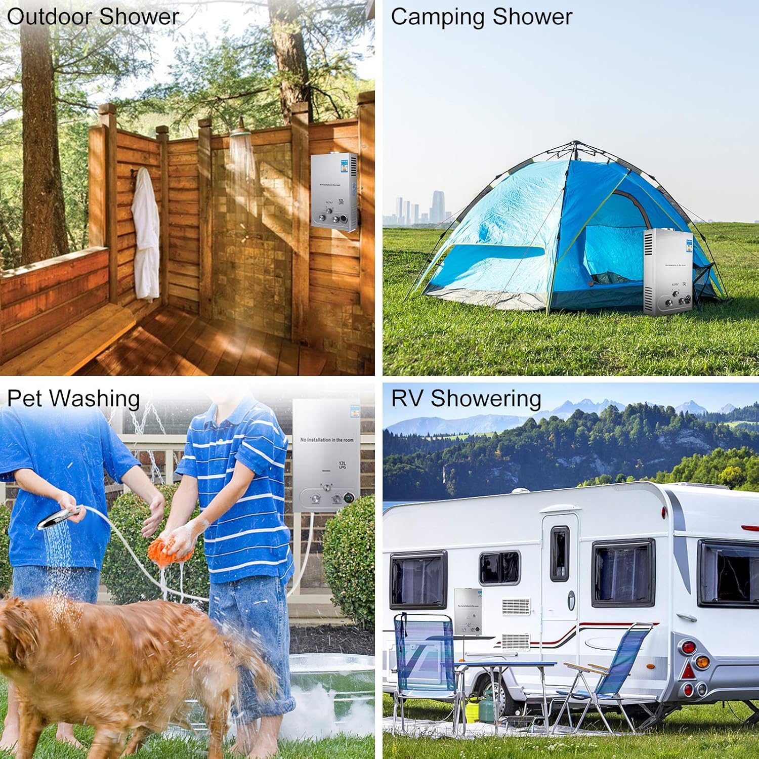 Calentador de Agua Butano de Gas de 10L,Calentador de Agua Portátil de 20KW,Calentador Gas 10L / min,con Modos de Invierno y Verano,para Baño/Cocina/Autocaravana/Camping (10, Litros)