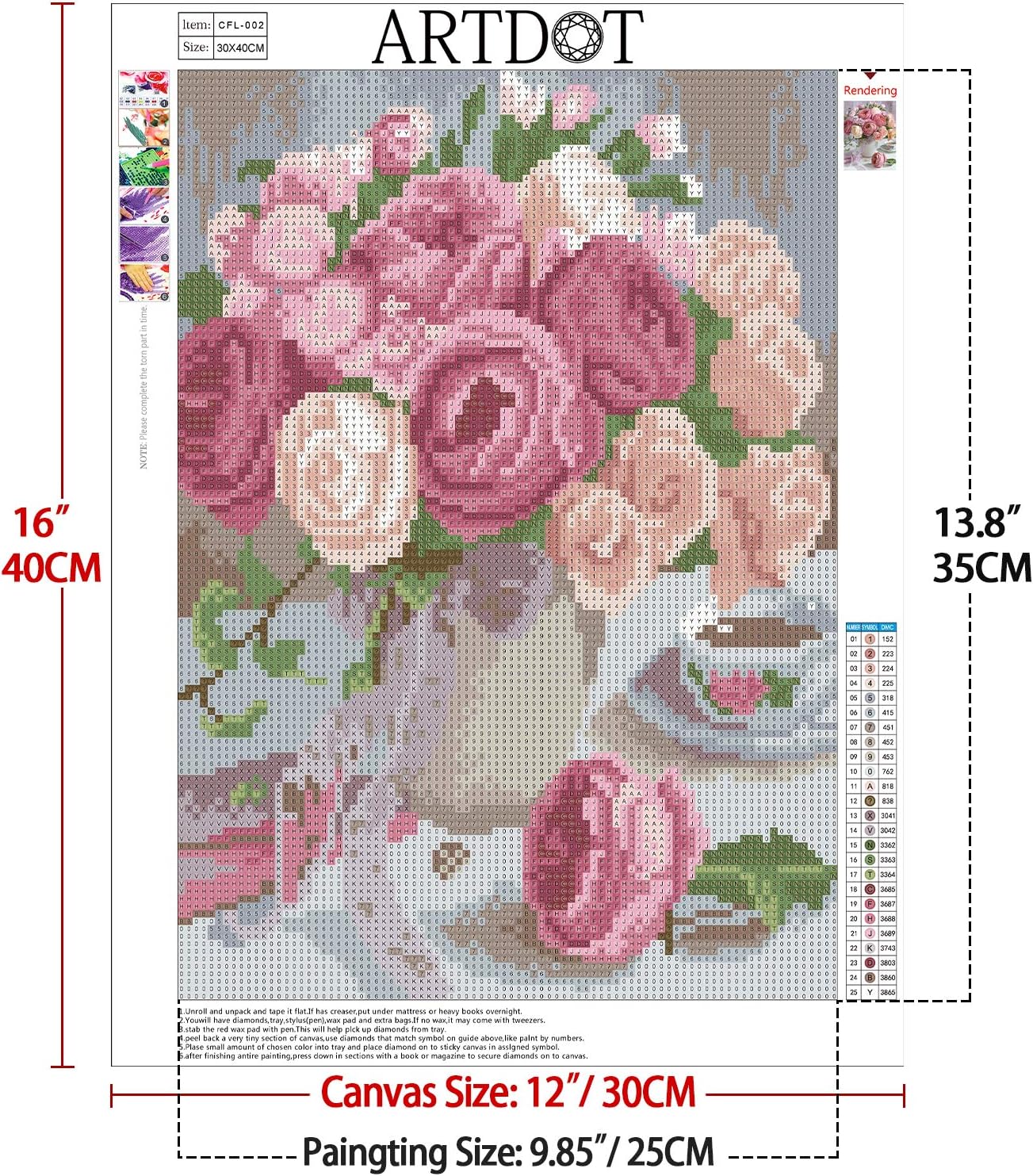 ARTDOT 4 Pack DIY 5D Diamond Painting Kits for Adults Gem Art Flowers by Number Kits Full Drill Crystal Rhinestone Diamond Art for Home Wall Decor Gift 12x16 inches
