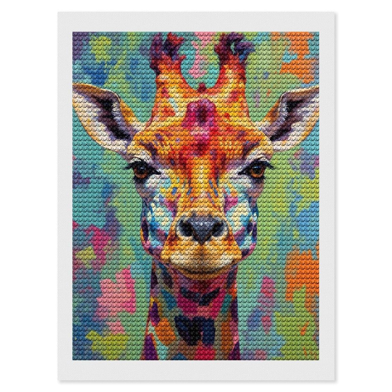 Junmoney Colorful Giraffe Portrait(5) Diamond Art Canvas 12"x16", Easy to Follow Symbols, Finish and Display, Fun Craft Experience, Aesthetic Room Decor