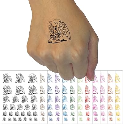 Praying Winged Angel Woman Temporary Tattoo Water Resistant Fake Body Art Set Collection - Brown (One Sheet)