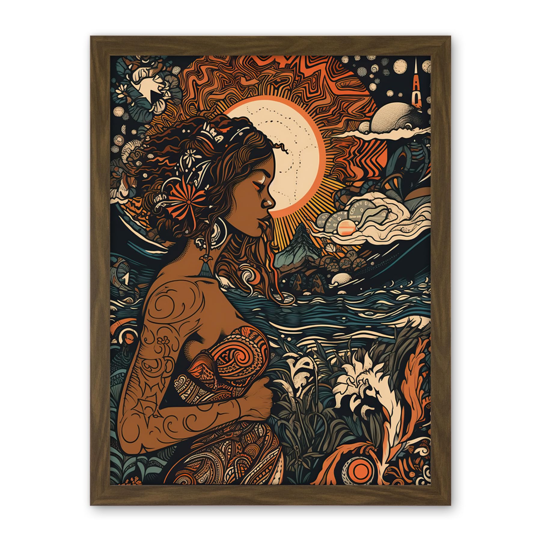 Artery8 Gaia Mother Nature Modern Art Nouveau Folk Art Artwork Framed Wall Art Print 18X24 Inch