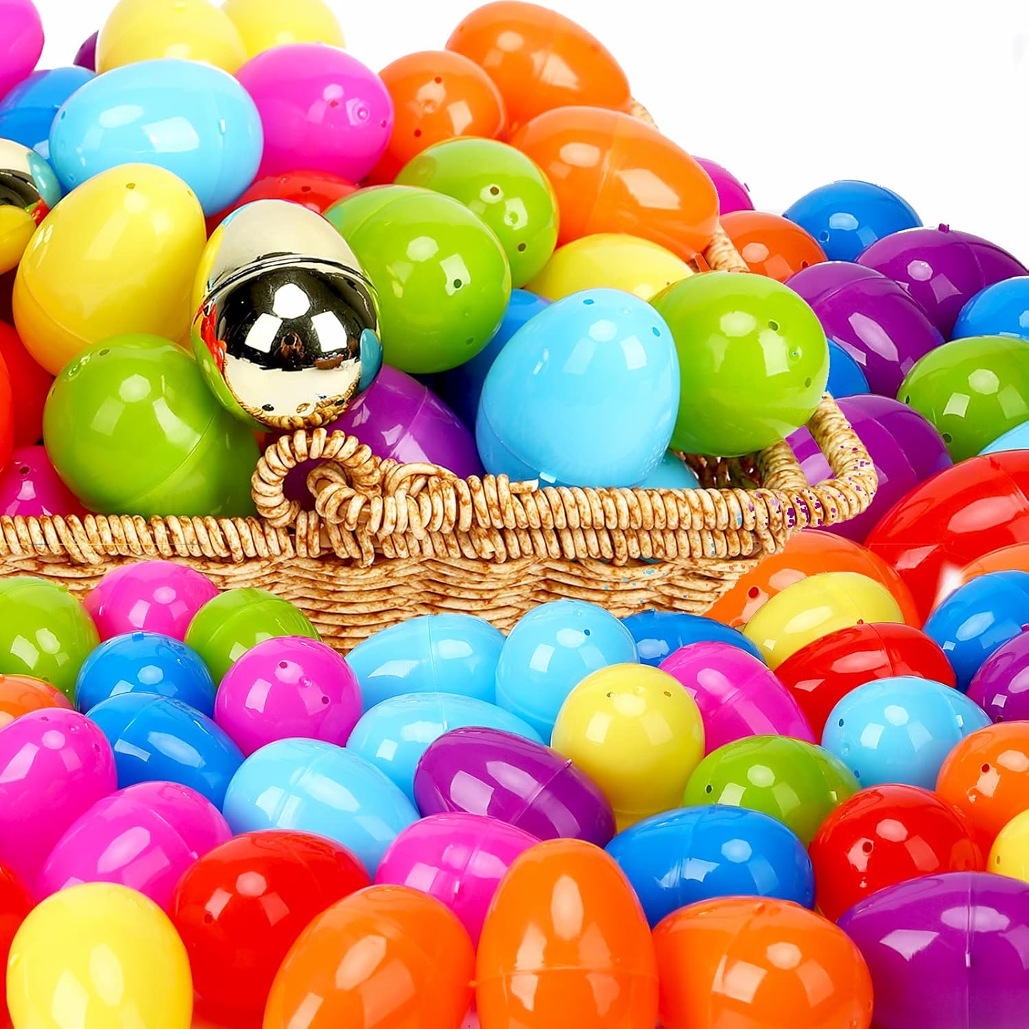 100 Pcs 2.3" Easter Eggs include 2 Golden Egg, Empty Easter Eggs Fillable, Colorful Plastic Eggs Bulks for Easter Theme Party, Basket Stuffers Filler, Easter Egg Hunt, Classroom Prize Supplies