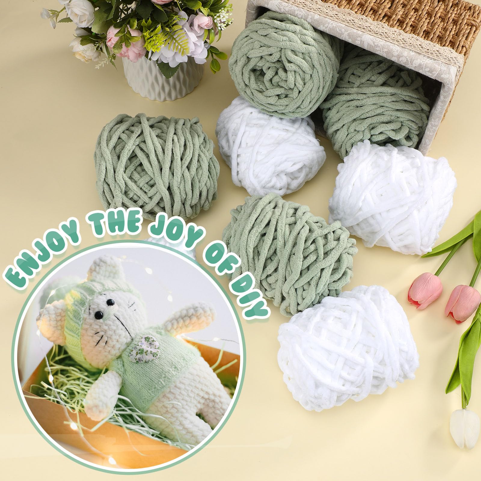 WSICSE Chenille Chunky Yarn - 6 Pack, 100g Each (55 Yards), Soft Fluffy Yarn For Crocheting Blankets