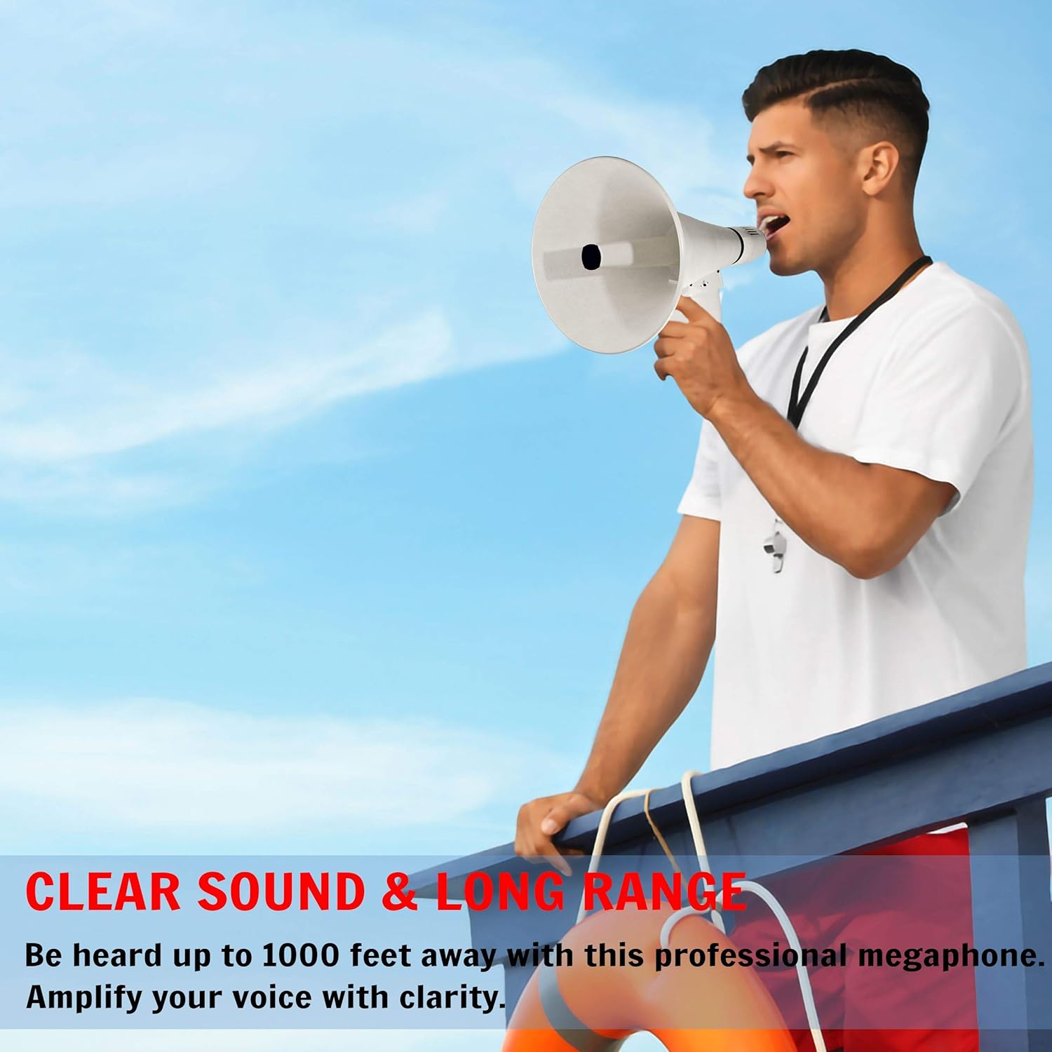 Water Gear Power Megaphone - Sports Handheld Bullhorn Speaker with Built-in Whistle and Siren - Loud and Clear to Talk on - Adjustable Volume Control and Clear Sound