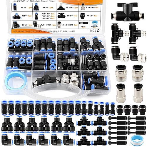 60Pcs 1/4" Quick Connect Air Hose Fittings Assortment Kit,Push to