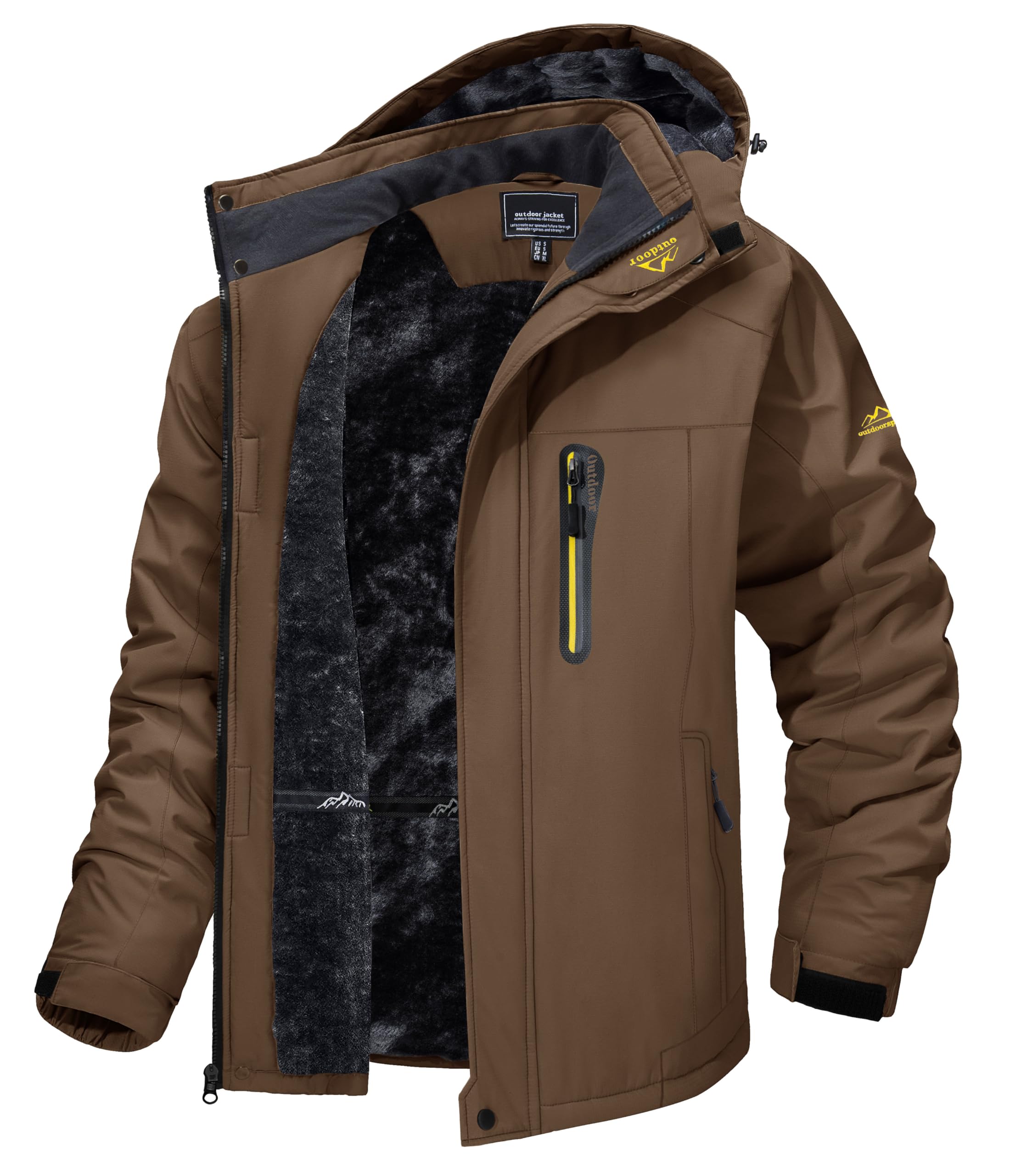 TACVASEN Men's Skiing Jacket with Hood Waterproof Hiking Fishing Travel Fleece Jacket Parka Raincoat