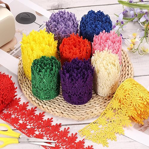 Miniatura 10 de MECCANIXITY Cinta de encaje de 3 pulgadas de ancho de 5 yardas con patrón floral rosa bordada para costura y manualidades, envoltura de regalos,