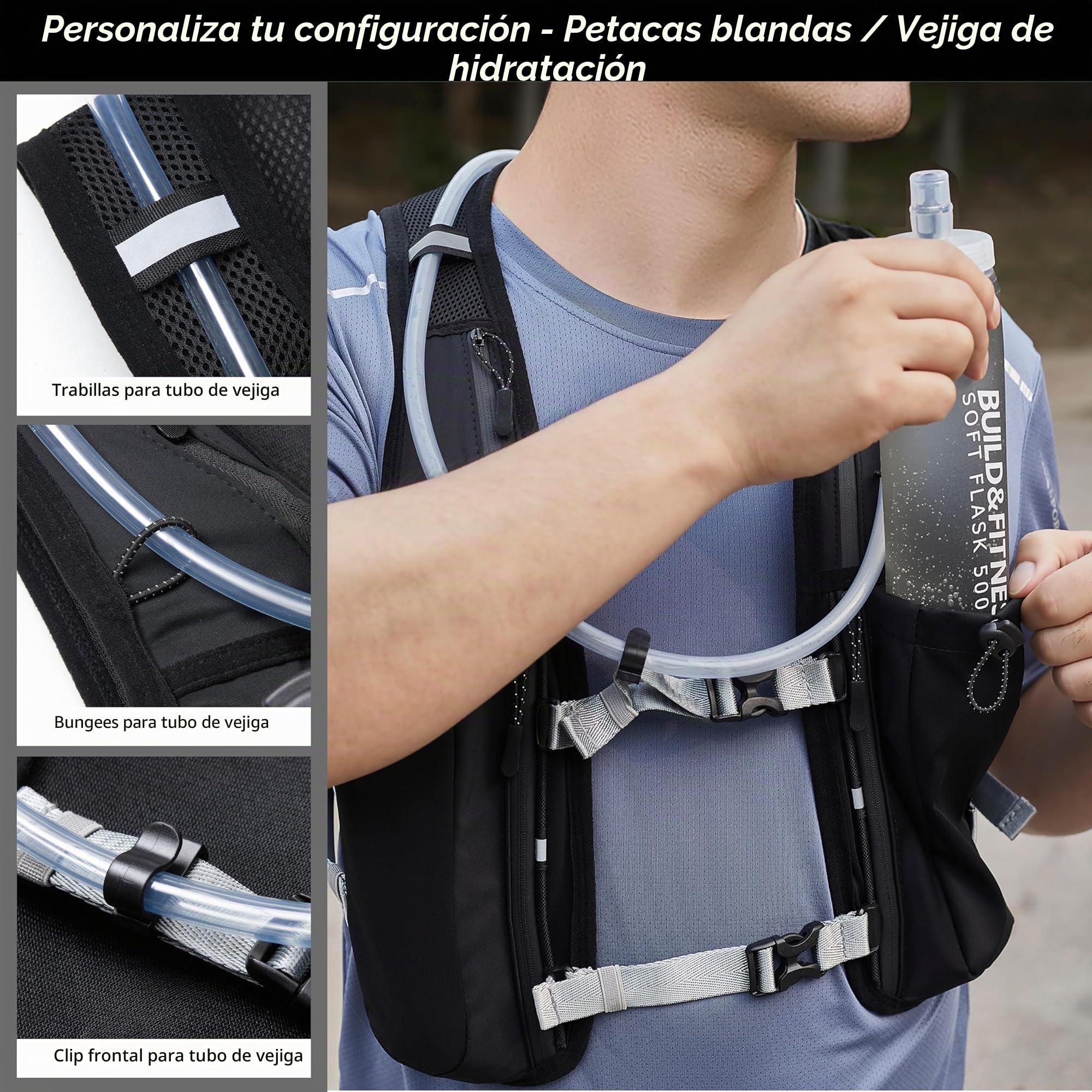 Chaleco de hidratación para Correr para Mujeres y Hombres. Reflectante, 7 Bolsillos, Secado rápido, Resistente al Agua, Mochila Ajustable para Correr