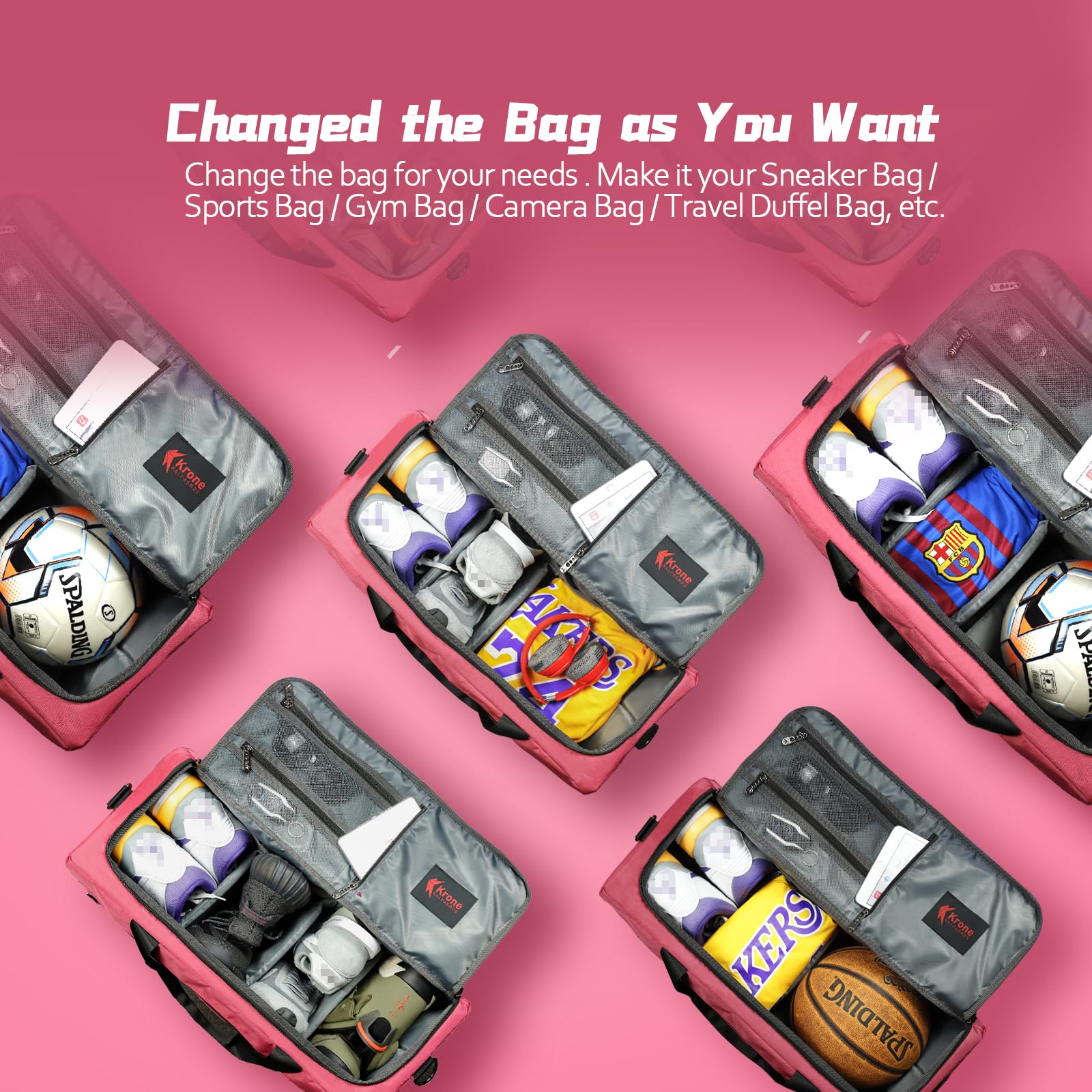 Krone Kalpasmos-classic - Borsa da viaggio per sneakerhead, idea regalo, borsa da palestra multifunzione, con 3 divisori regolabili e tracolla, in nylon