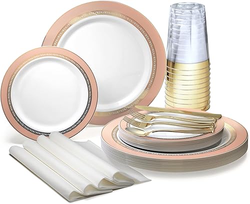 "Occasions" - Juego de 960 piezas (120 invitados) - Juego de platos de plástico desechables pesados para bodas, 120 x 10.5 pulgadas + 120 x 7.5