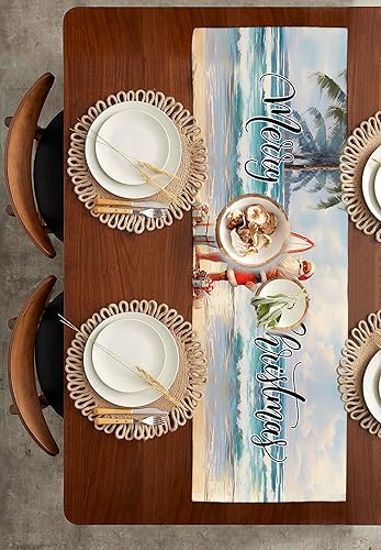 Miniatura 3 de Camino de mesa de verano de Navidad de 36 pulgadas, corto, de lino de algodón, cocina, comedor, mesa de café, decoración de tocador, camino de mesa
