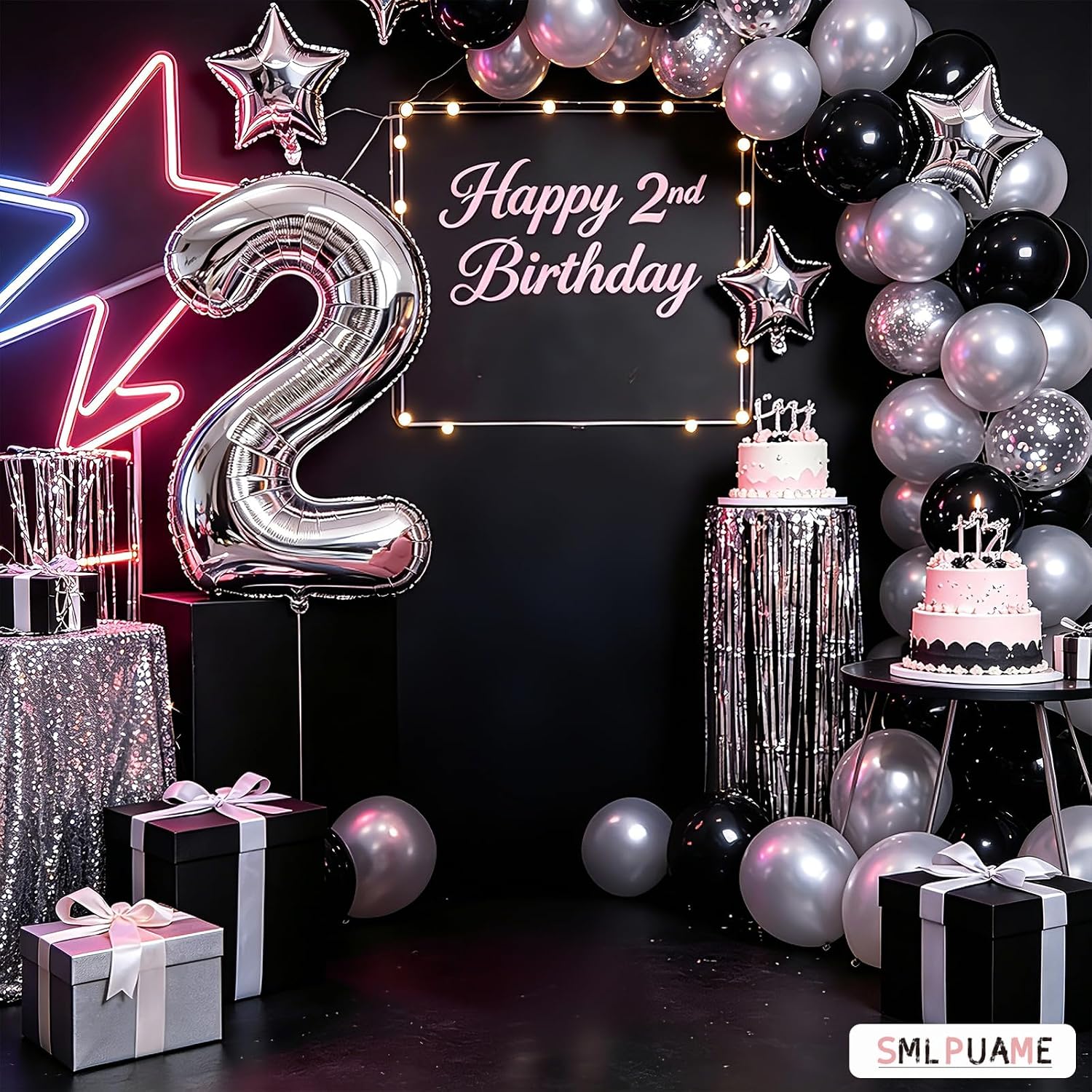 40 Inch Silver Number 2 Balloon,2nd Birthday Decoration Boys Girls image 2