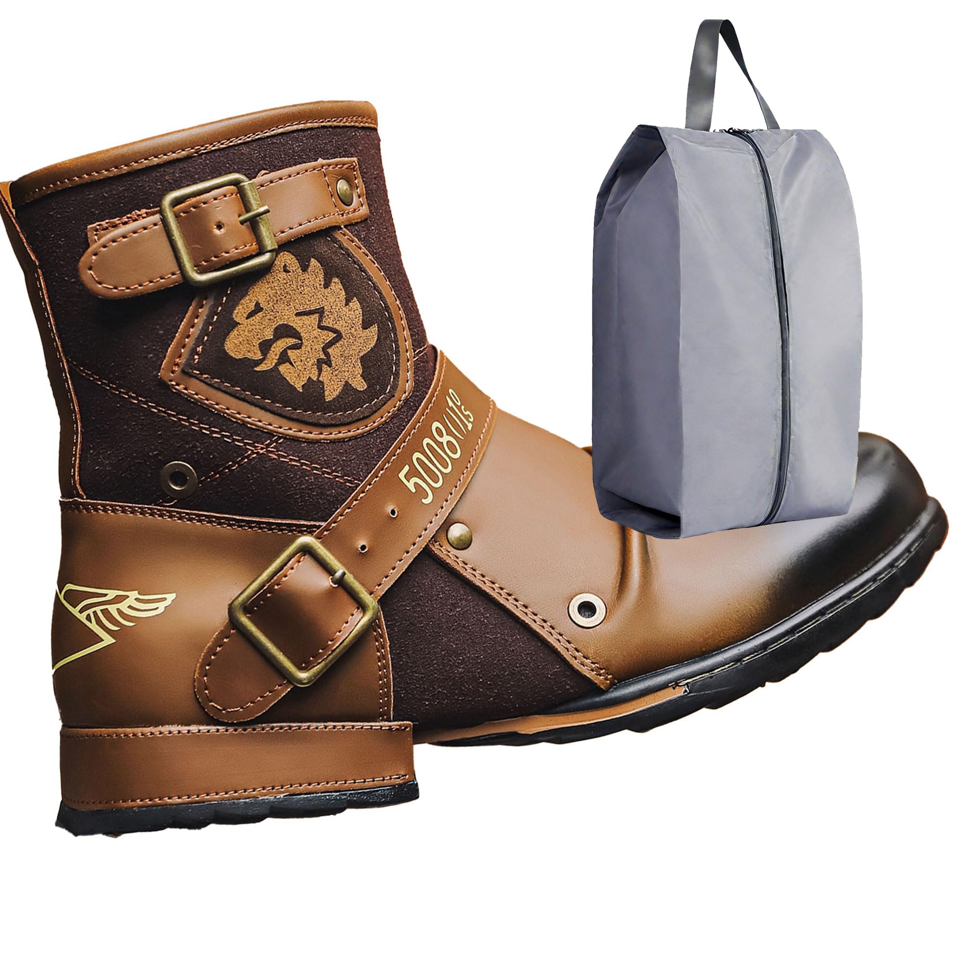 Bottes Moto Homme Cuir Fermeture Éclair Style Western Cowboy – Imperméables Grande Taille