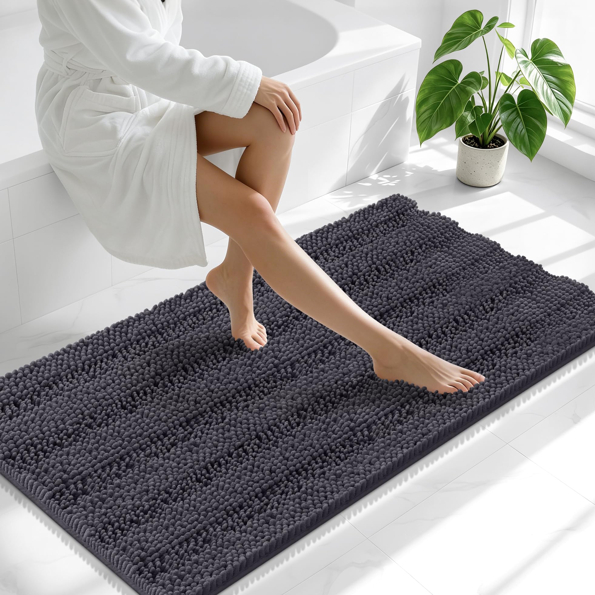 Smiry Thick Chenille Bathroom Runner Rugs 47x24, Soft Bath Mat, Dark Grey