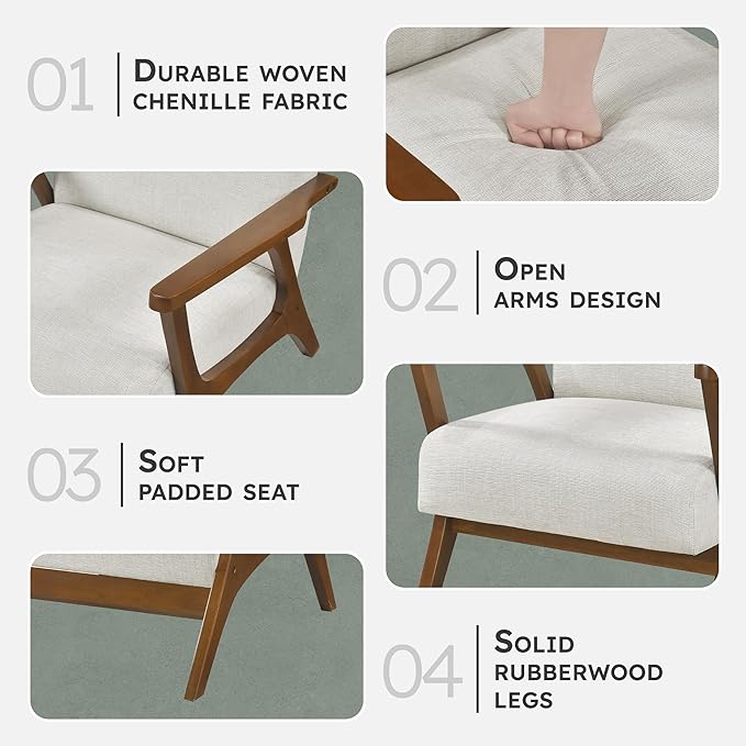 Sillón Acogedor Tela Chenille Beige Madera Sólida miniatura 3