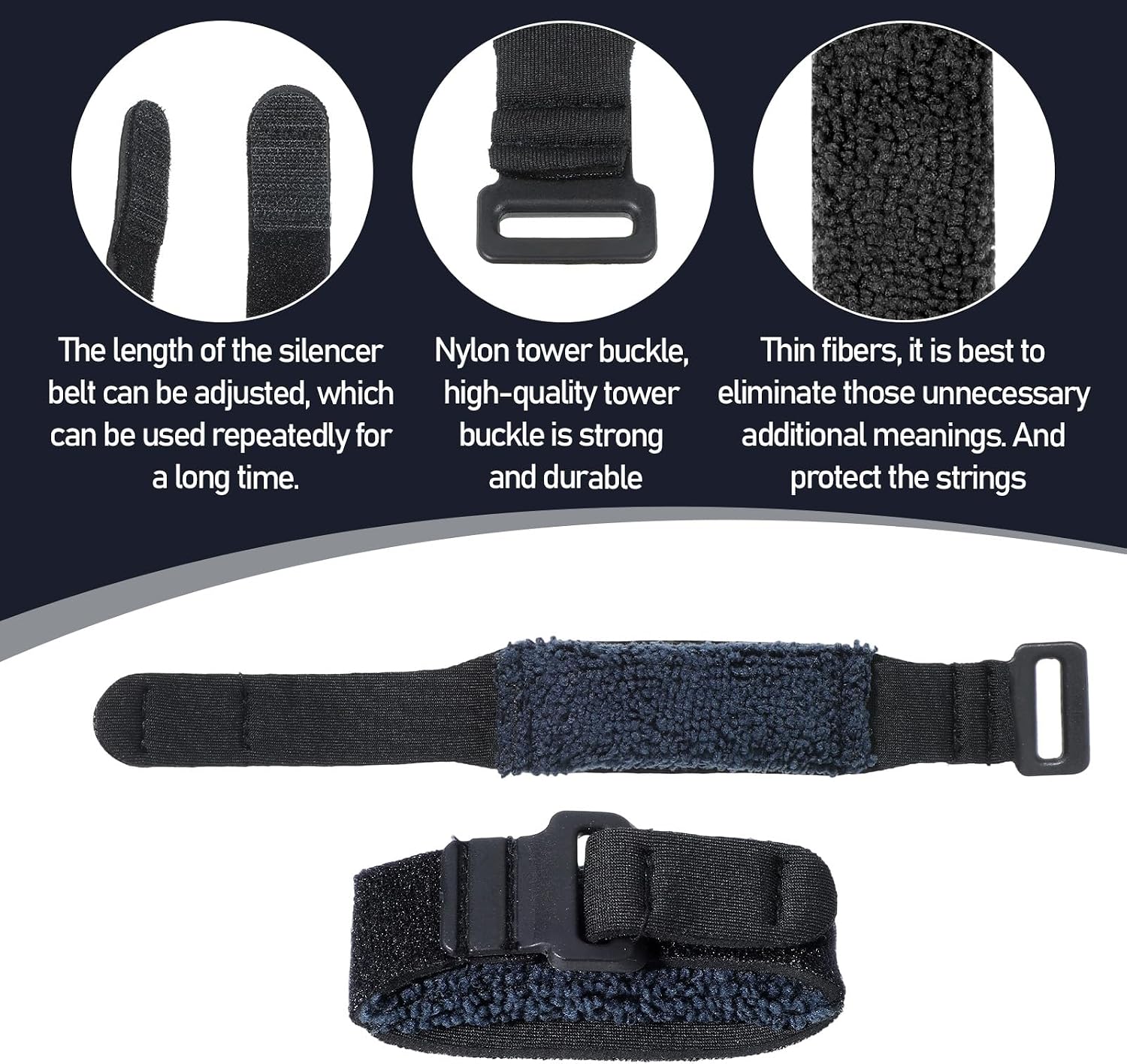 3 Pcs Fretboard Muting Straps, Adjustable Guitar String Cover Tape, Bass Guitar String Mute Damper, Bass Guitars Fret Mute, Musical Instrument Accessories (Black)