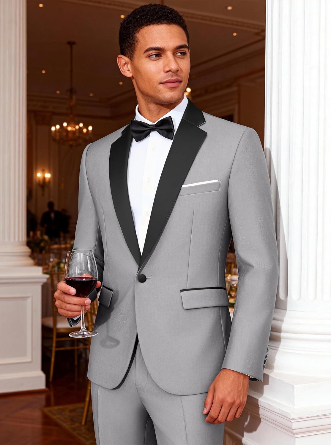 WULFUL Men's 2 Piece Slim Fit Suit Set One Button Blazer Jacket Pants Tuxedo Set for Prom, Wedding and Business