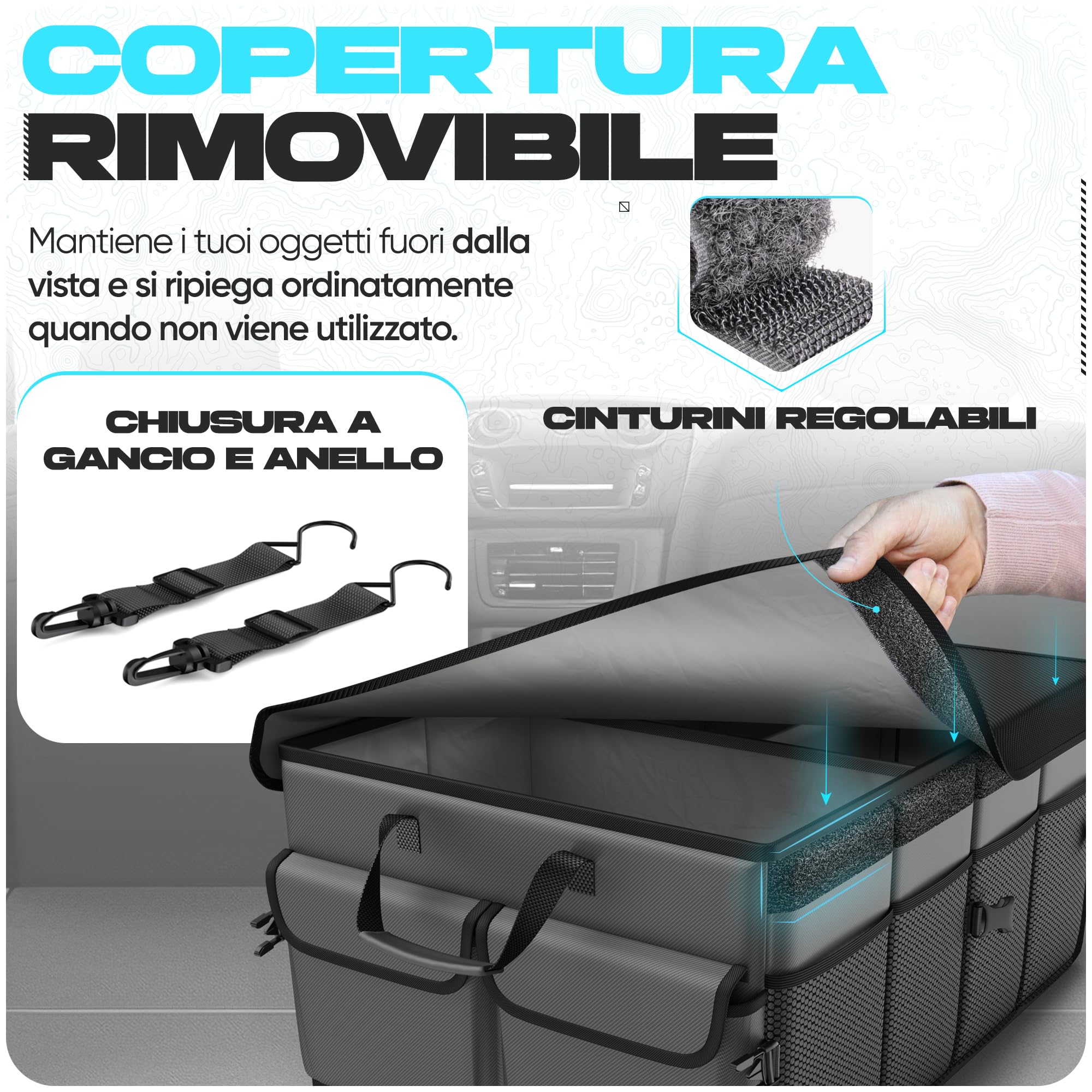 Organizer Bagagliaio Auto Einesin 88L Pieghevole - Con 22L Borsa Termica E 7 Scomparti
