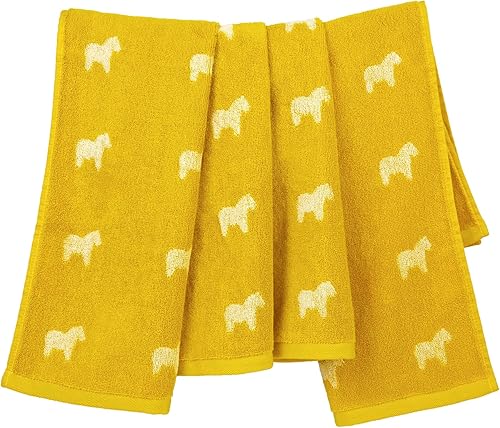 Paquete de 4 toallas de mano de algodón, color amarillo mostaza, lindo diseño de animales, toallas de mano para baño, toallas finas y ligeras para