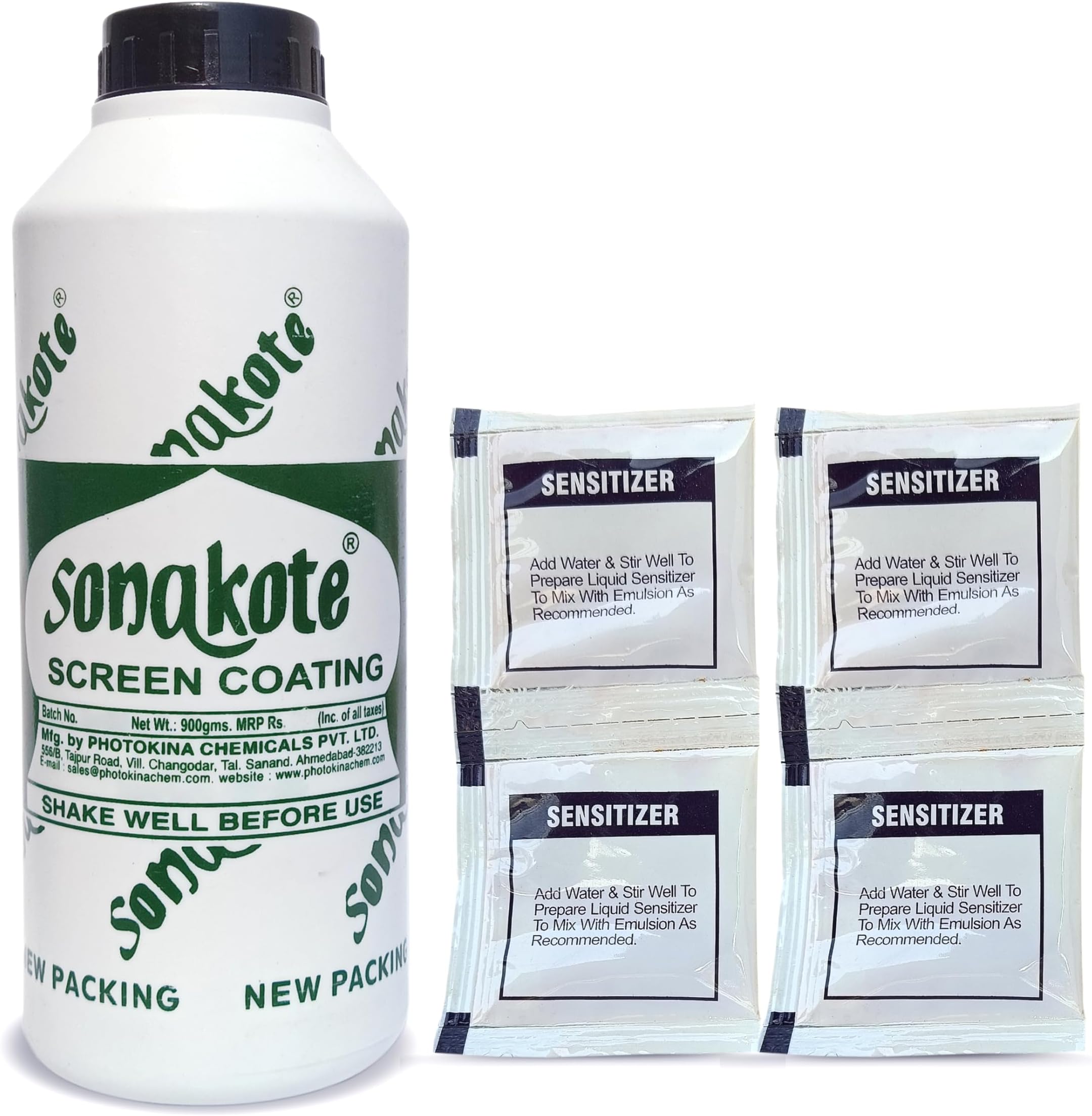 Sonakote Screen Coating Emulsion (900g) with 4 Sensitizer Pouch for Screen Printing Frame