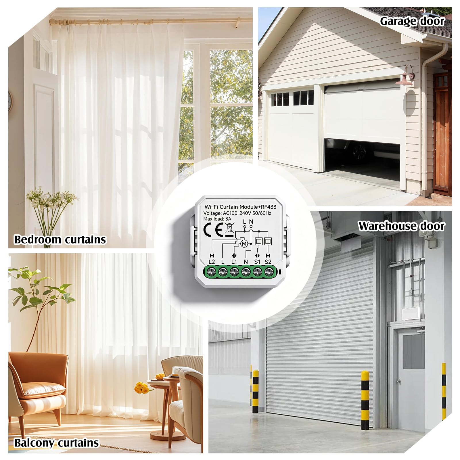 2 unidades de módulo de interruptor inteligente RF WIFI para persianas con control remoto RF de 433 MHz, adecuado para persianas, cortinas enrollables, toldos. Compatible con Alexa/Google Home