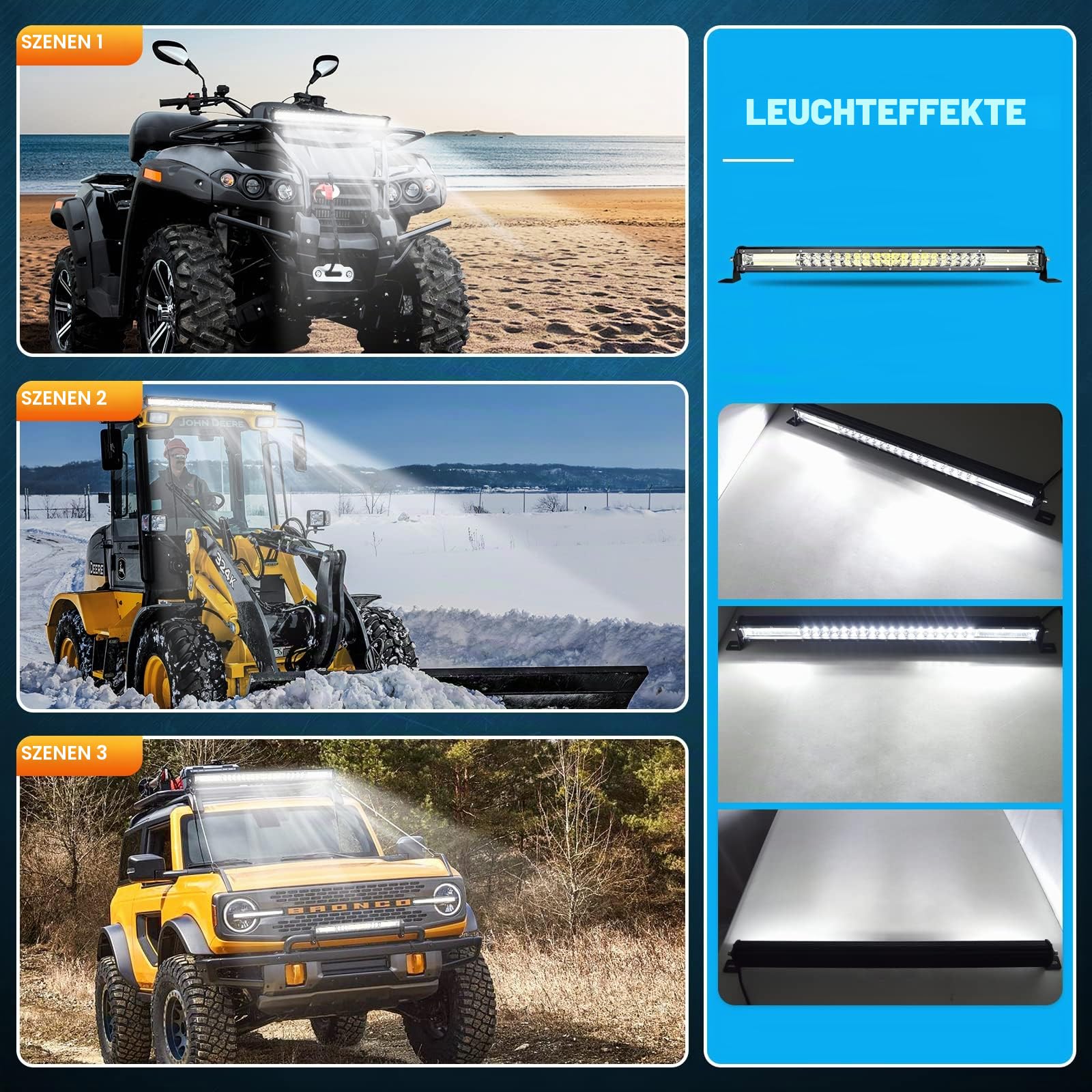 PICAA led Arbeitsscheinwerfer, 24 Zoll 61CM 216W 7D Lichtbalken, mit 12V Kabel, Slim Spot Flutlicht Kombination für SUV Offroad ATV UTV Traktor 4x4 Auto