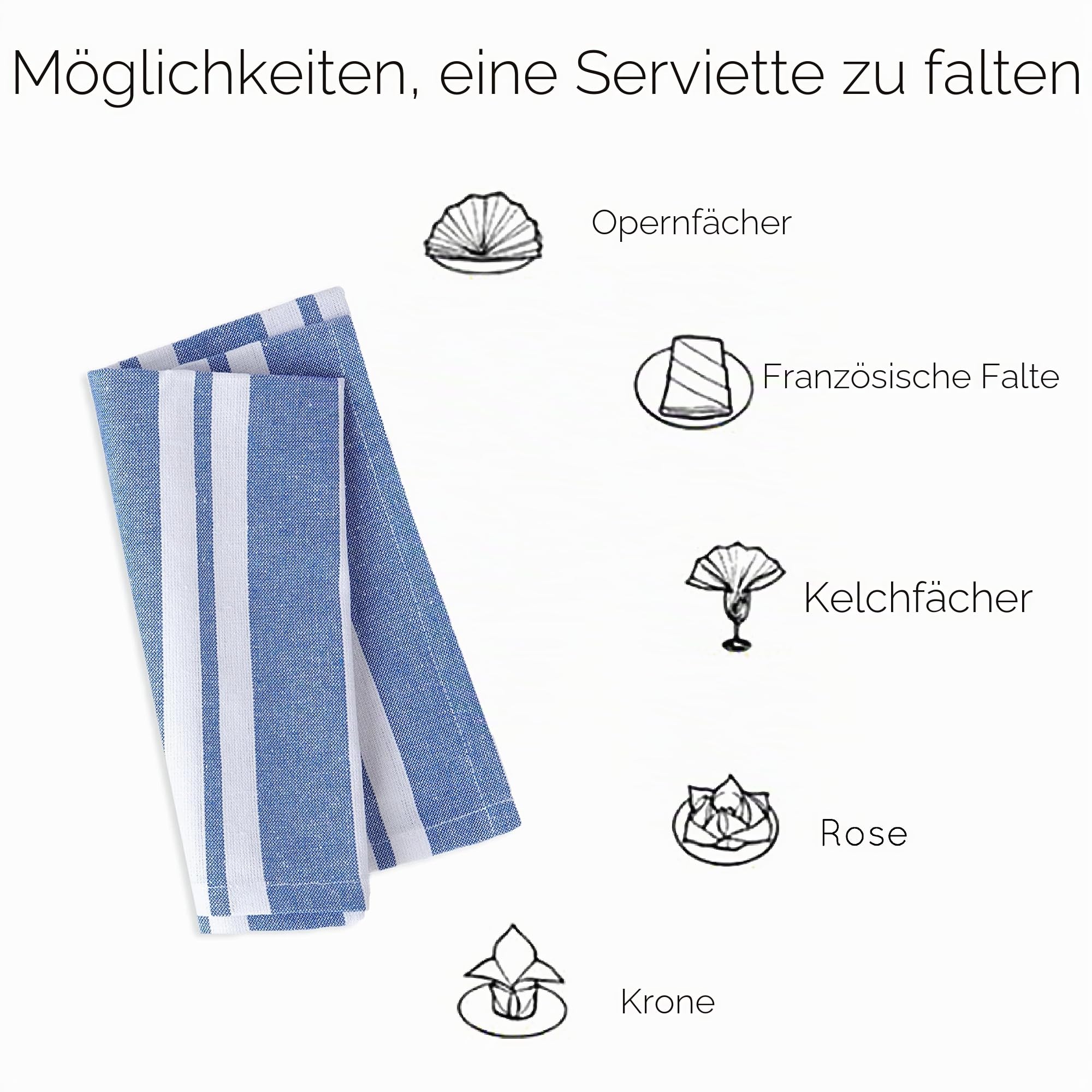 Encasa XO Baumwoll-Servietten Set mit 6 Stück | Franca Blue Stripes | Größe 43x43 cm | Tischservietten | Maschinenwaschbar & Wiederverwendbar