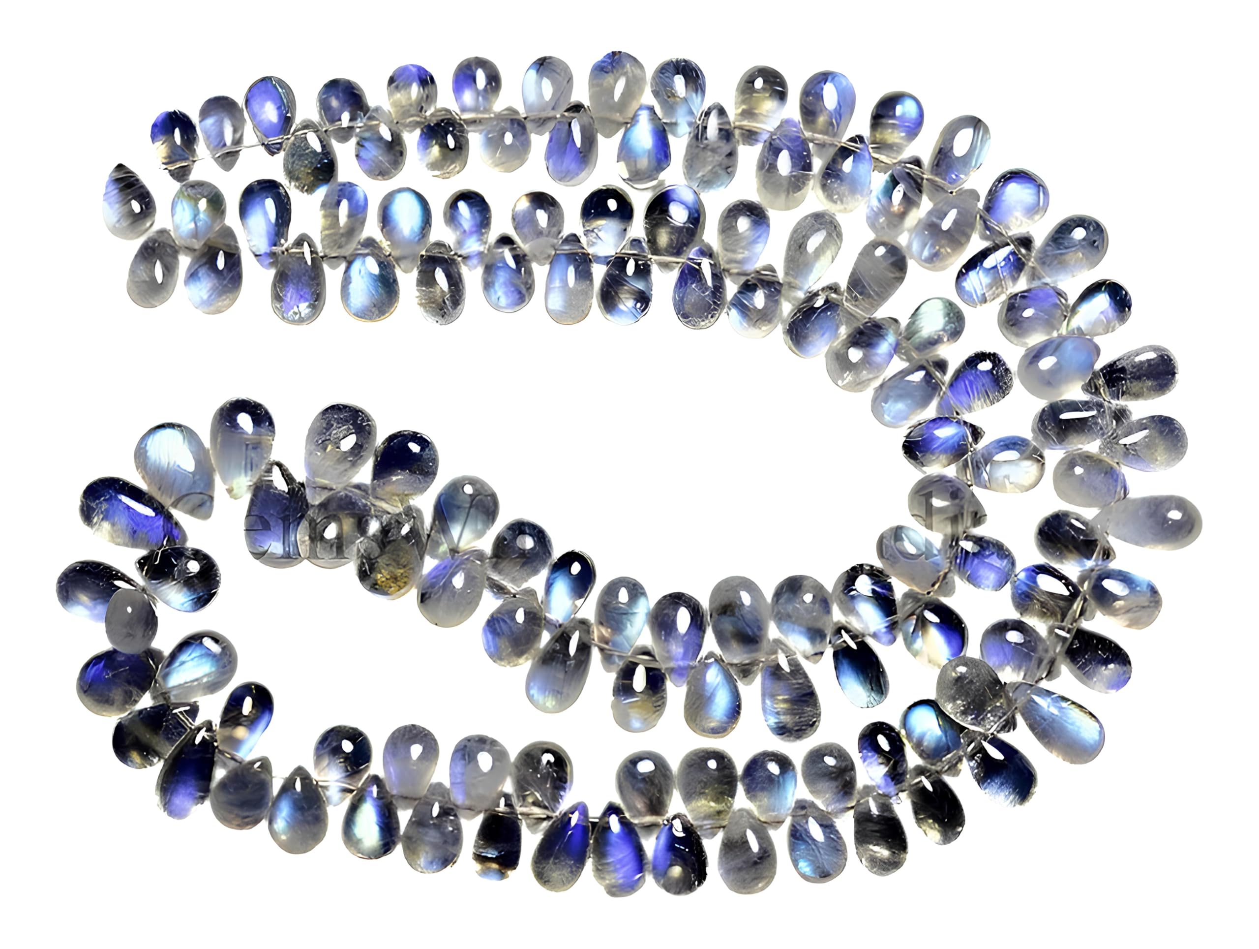 AAA Blue Fire Rainbow Moonstone Smooth Briolette Beads – 6-12mm Natural Teardrop Pear Gemstones, 30 Pcs, 9-Inch Strand for Jewelry Making, Healing & DIY Crafts by SPARKLE GEMS & JEWELS