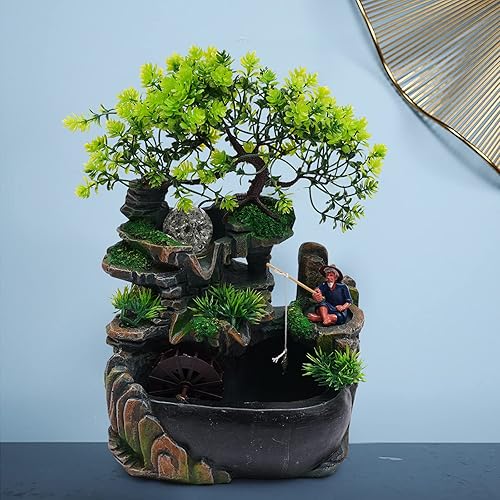 Vista 141 de Indoor Waterfall Fountain Tabletop Fountains with LED Lights,with Rolling Ball Atomizer,Lighted Illuminated Waterfall Indoor Small Rockery Desktop