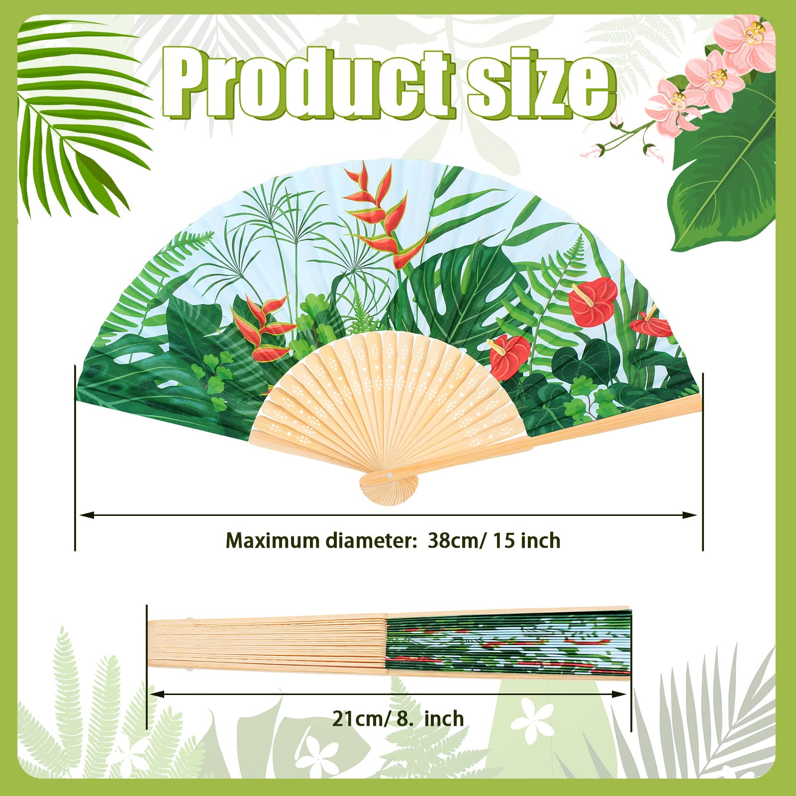 Chunful 12 Pack Havana Nights Folding Fans Tropical Party Folding Paper Hand Fans Foldable Hibiscus Flamingo Decorations for Hawaiian Luau Aloha Supplies(Fanshaped)