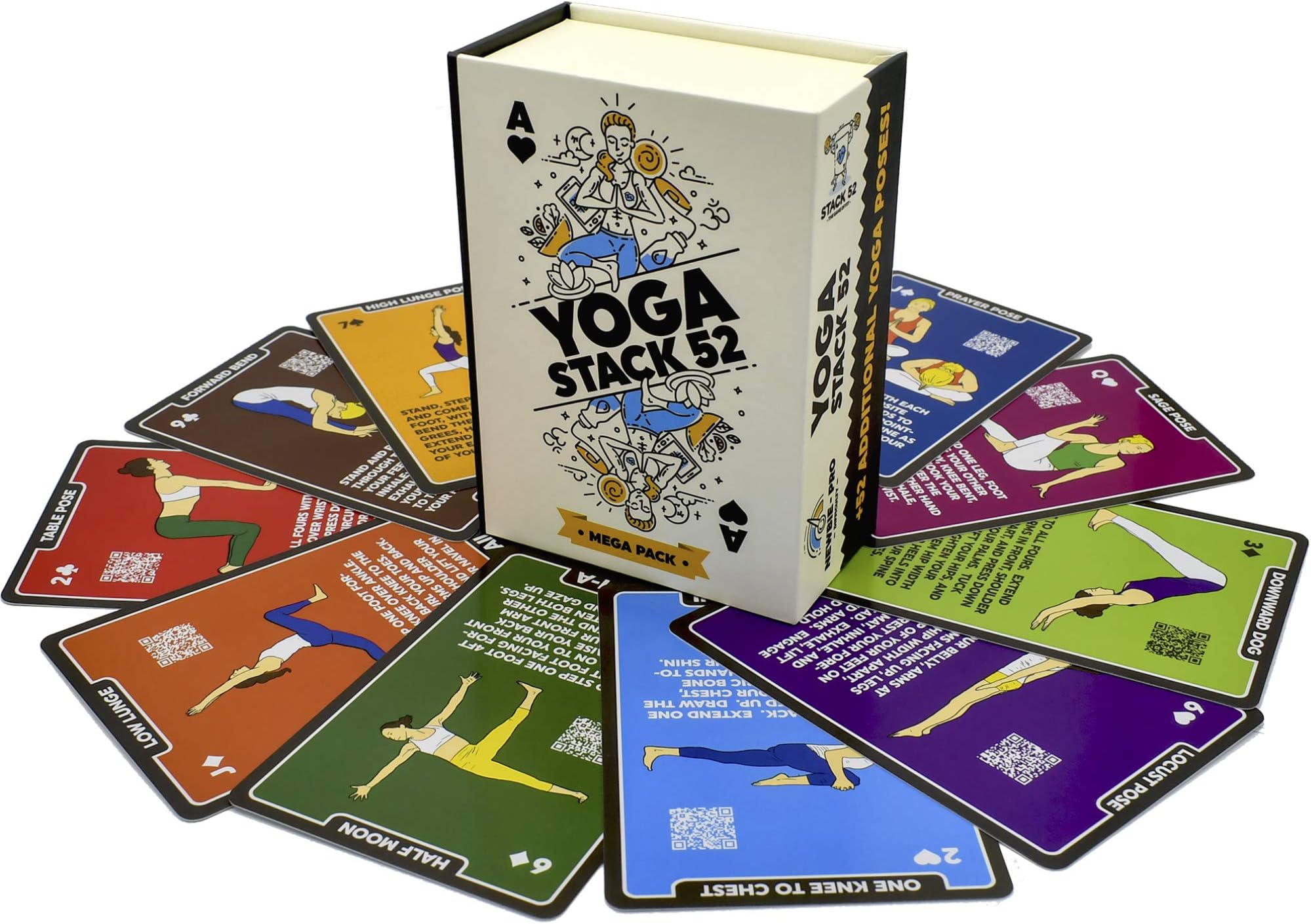 Stack 52 Yoga Exercise Cards: Designed by Certified Yoga Instructor. Video Instructions Included. Beginner to Advanced Poses and Asana Workout Games. Improve Fitness and Flexibility. (Mega Pack)