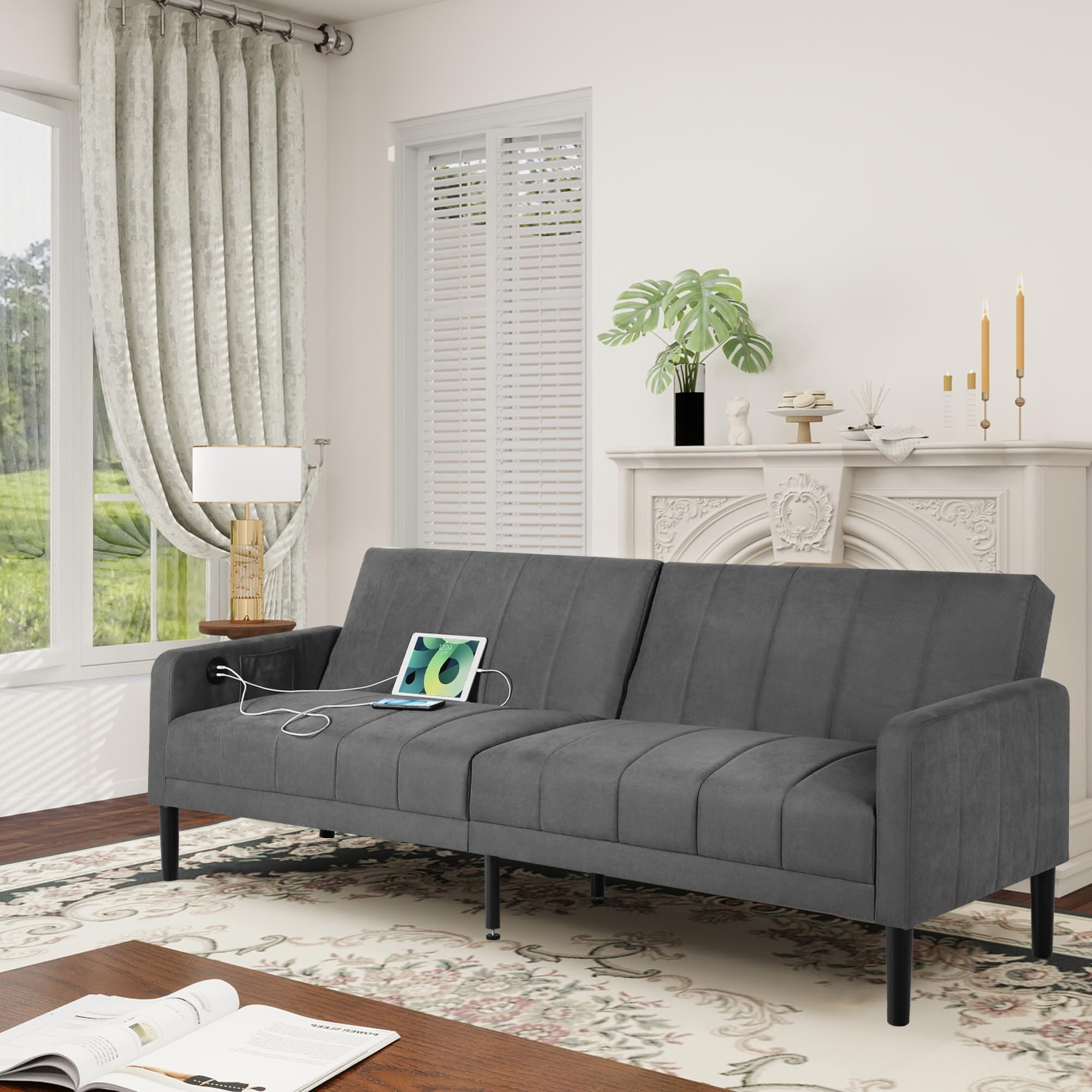 82 Convertible Futon Sofa Bed Comfy Fabric Folding Sleeper Couch