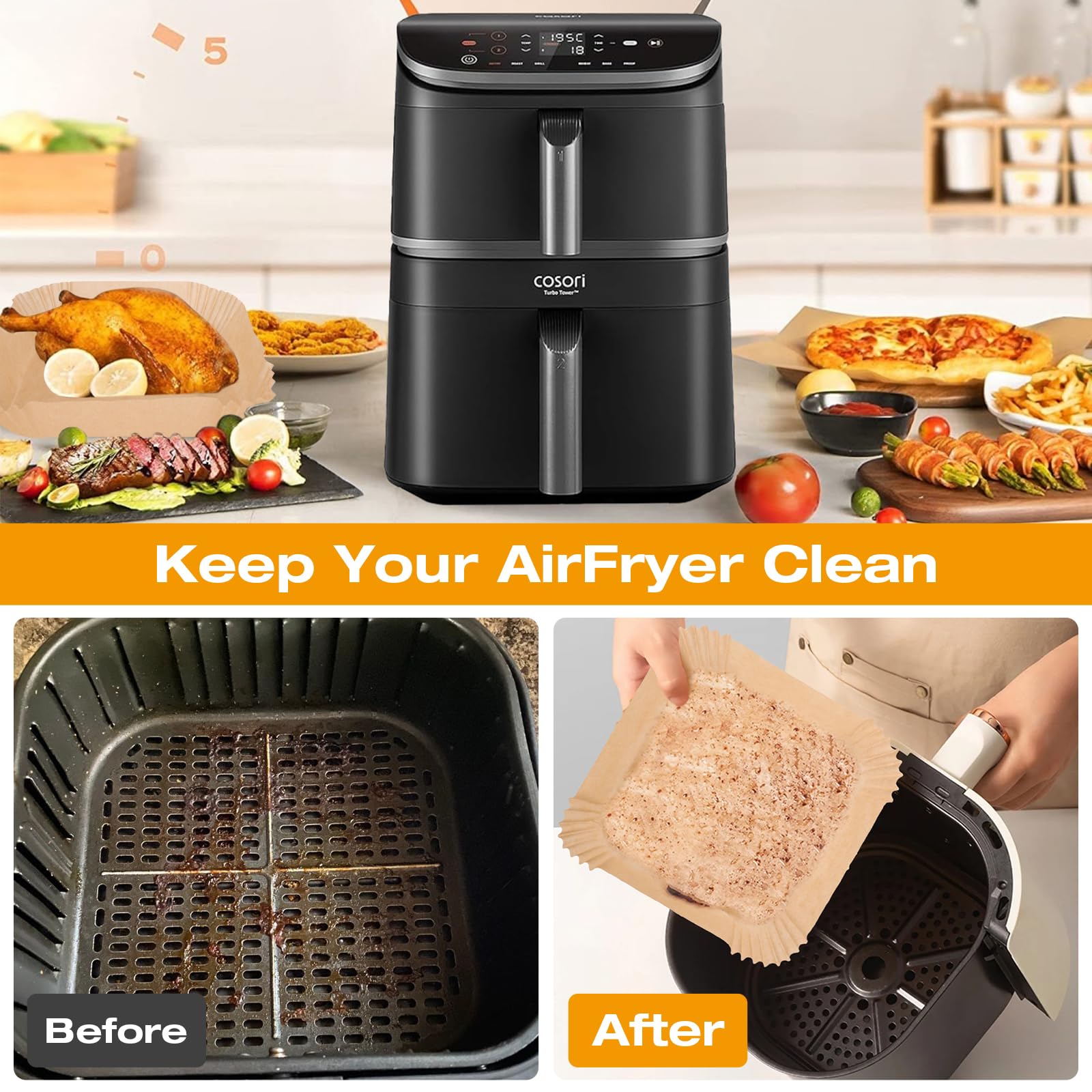 150 Stück Backpapier für Cosori Turboblaze, Philips Airfryer 5000 Serie, Ninja Af180eu - Zubehör