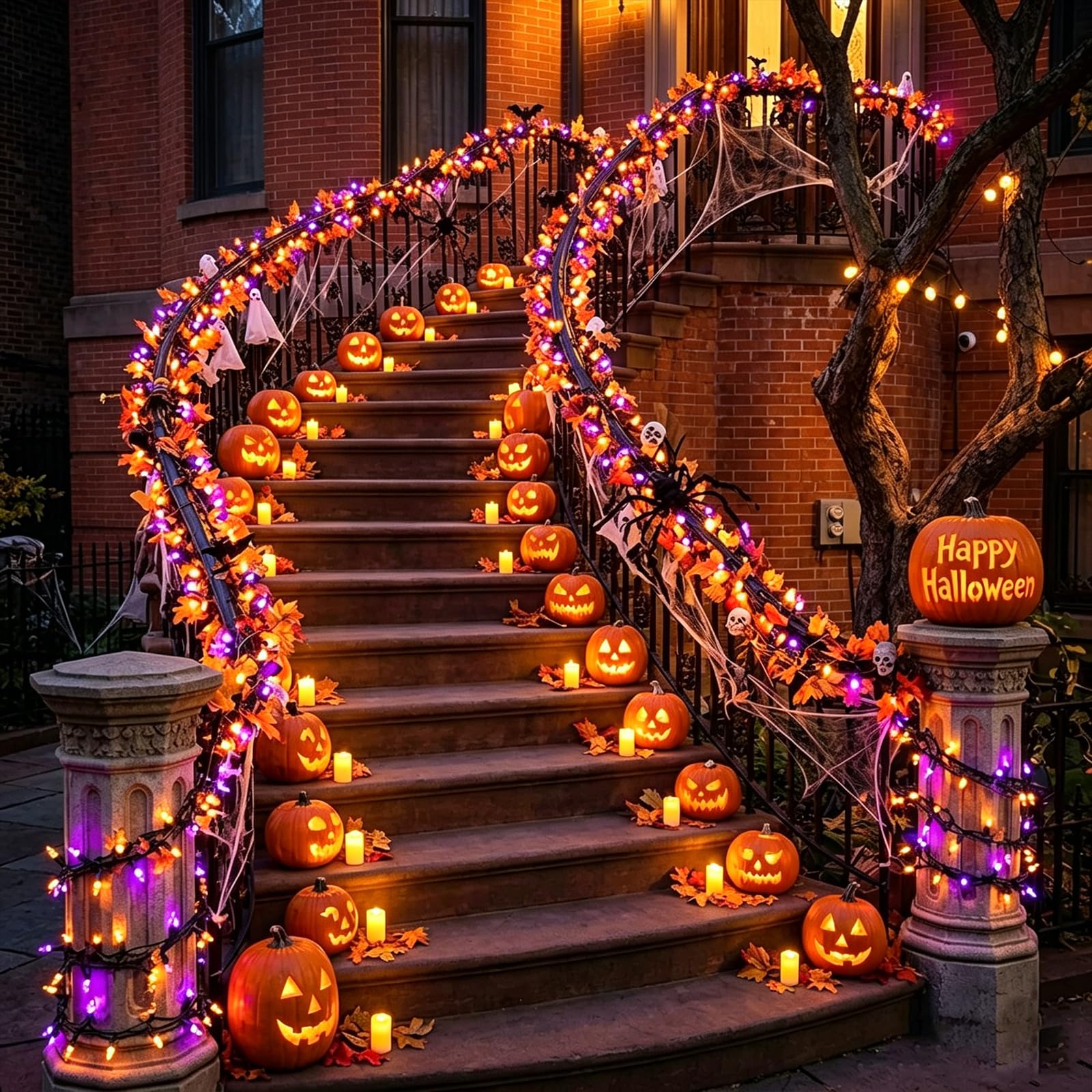 LAMPHOME Stringa di luci per Halloween, 100 LED viola e arancione, con 16 modalità, impermeabilità IP44, filo marrone, luci per interni ed esterni, feste di Halloween, decorazioni per cortile e albero