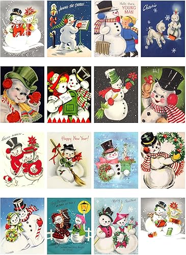 Miniatura 2 de Paquete de papel para decoupage (35 hojas 15x20 cm) Muñeco de nieve navideño FLONZ Estilo vintage Imágenes navideñas para decoupage, manualidades y