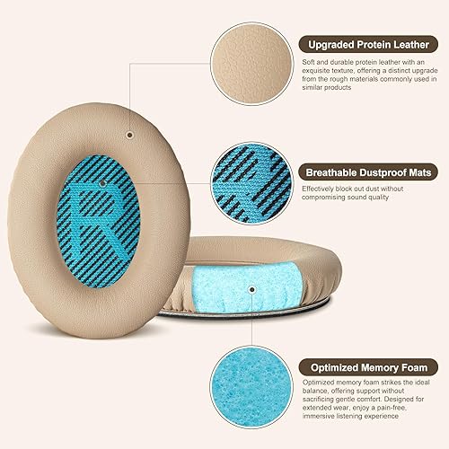 Miniatura 3 de Aurivor Almohadillas de repuesto para auriculares Bose QuietComfort (QC) 35 35ii 25 15 2 y más, fundas mejoradas con cuero proteico suave, sellado