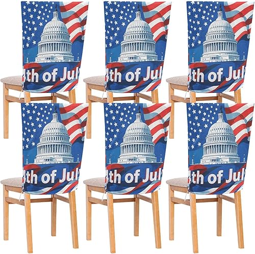 Juego de 6 protectores de sillas decorativas para banquetes de boda, para el Día de la Independencia del 4 de julio, fundas extraíbles resistentes a
