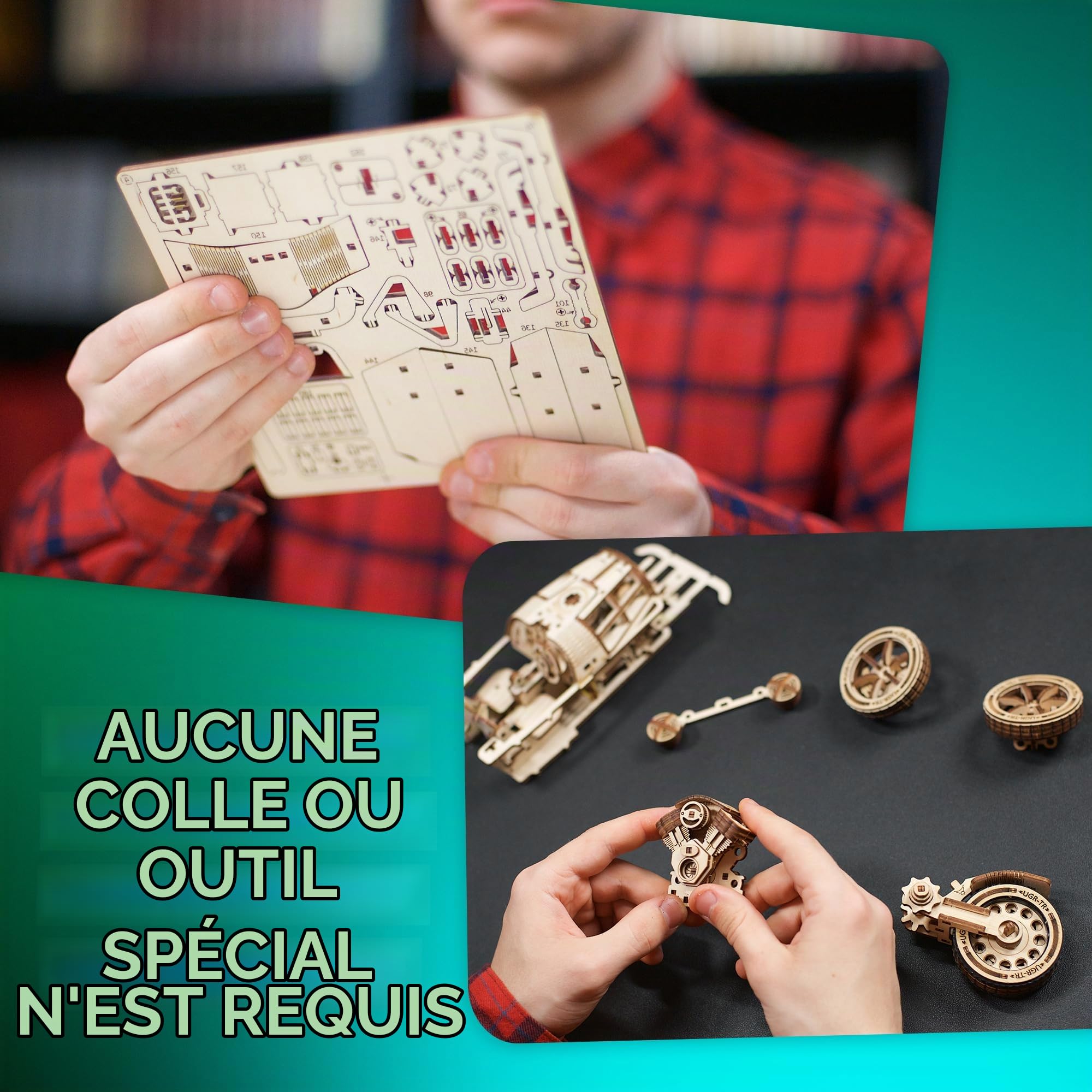 UGEARS UGR-S à Trois Roues Maquette en Bois à Construire Moto - Mécanique Puzzle 3D en Bois - Maquette Voiture a Monter avec Direction et Moteur Fonctionnels - DIY pour Les Fans de Casse-Tête