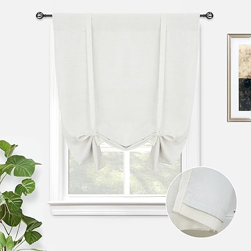 Vista 24 de DriftAway - Cortinas de Lino con Doble Capa, Blackout, de Atar, con Aislaje Térmico, Totalmente Forradas, Estilo Globo Romano, para Baño, con Lino