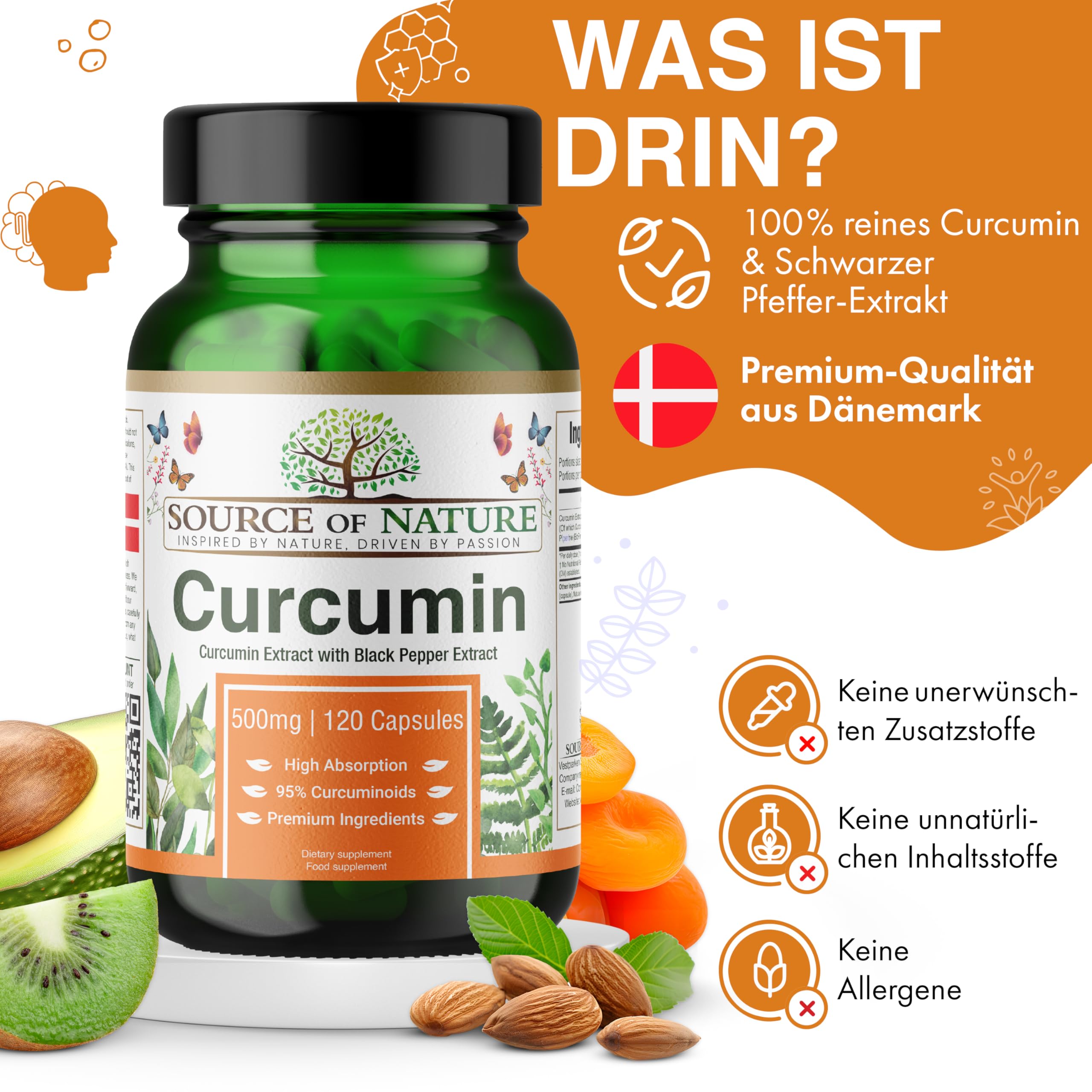 Source of Nature® | 500mg Kurkuma-Extrakt | 120 Kapseln | +95% Reine Curcuminoide | Hergestellt in der EU | Mit BioPerine® (Schwarzer Pfeffer-Extrakt) zur Absorption | Aus Kurkuma | Hochdosiert