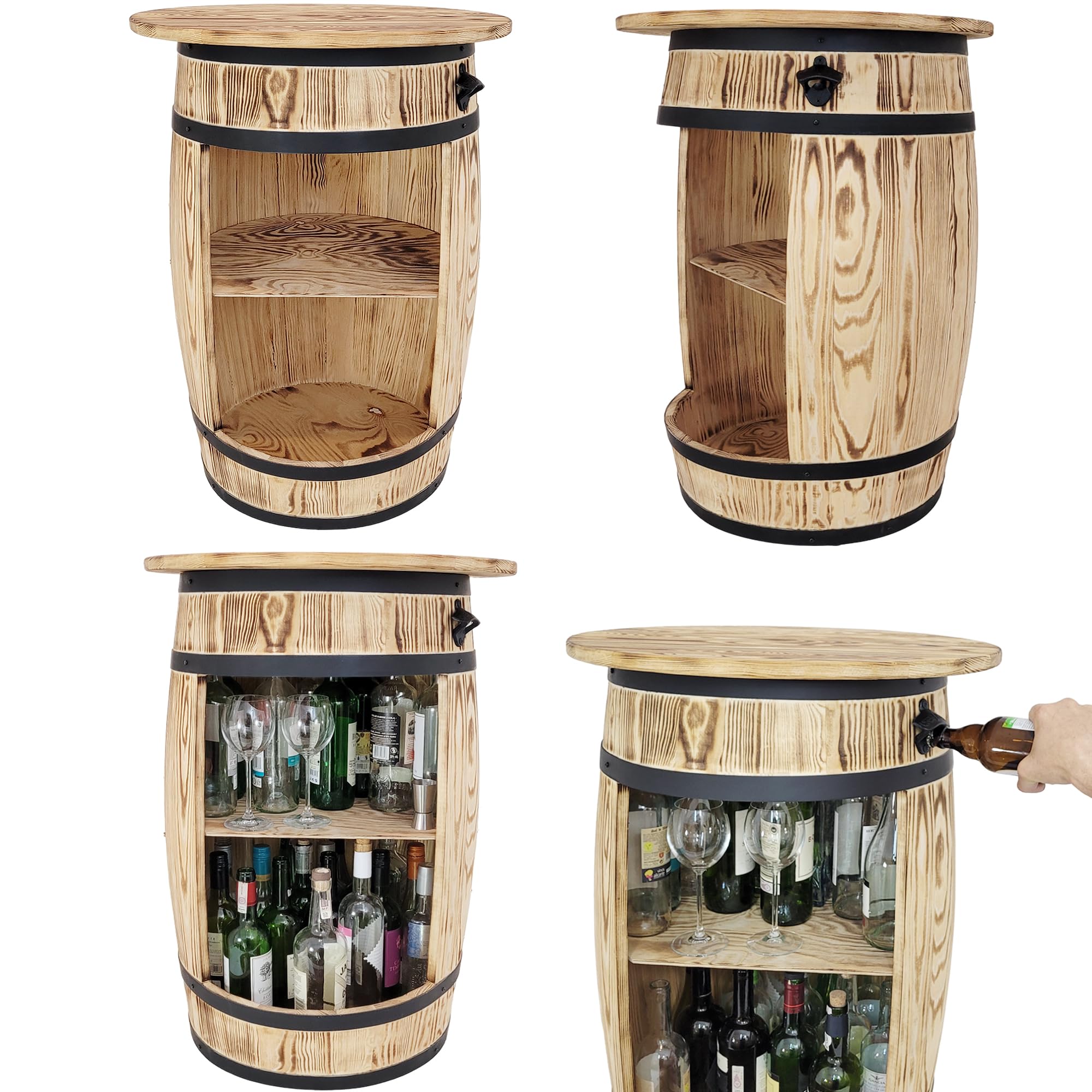 Weeco Barile in Legno con Piano da Tavolo e Luci a LED - Tavolo da Vino e Alcool per Soggiorno, Uomo e Donna - 80 x 50 cm