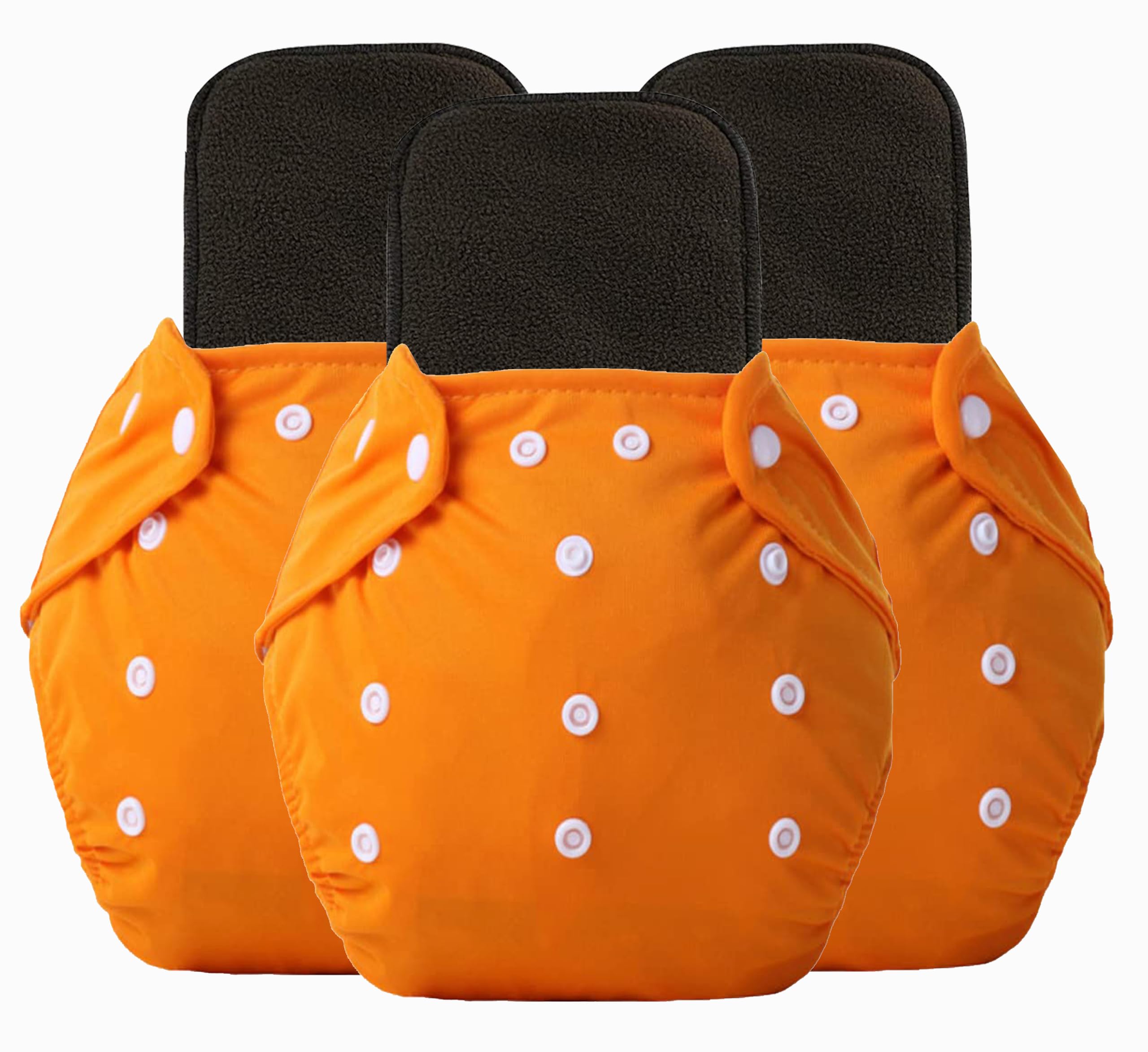 Alya Pocket Button Style Solid Reusable Cloth Diaper All in One Adjustable Washable Diapers Nappies(Without Inserts) for Toddlers/New Borns(0-24 Months,3-16KG) (Pack of 3, Orange)